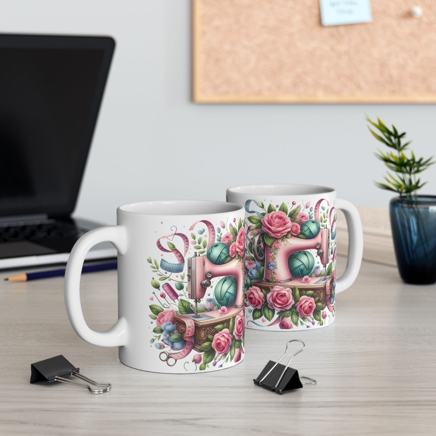 🌸🧵 Floral Sewing Machine Mug – Personalized Coffee Cup for Quilters & Crafters ✨☕