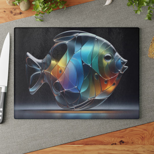 Tabla de cortar de vidrio con forma de pez ángel de agua salada – Elegante arte oceánico para la cocina | Tabla de preparación y charcutería de vidrio templado