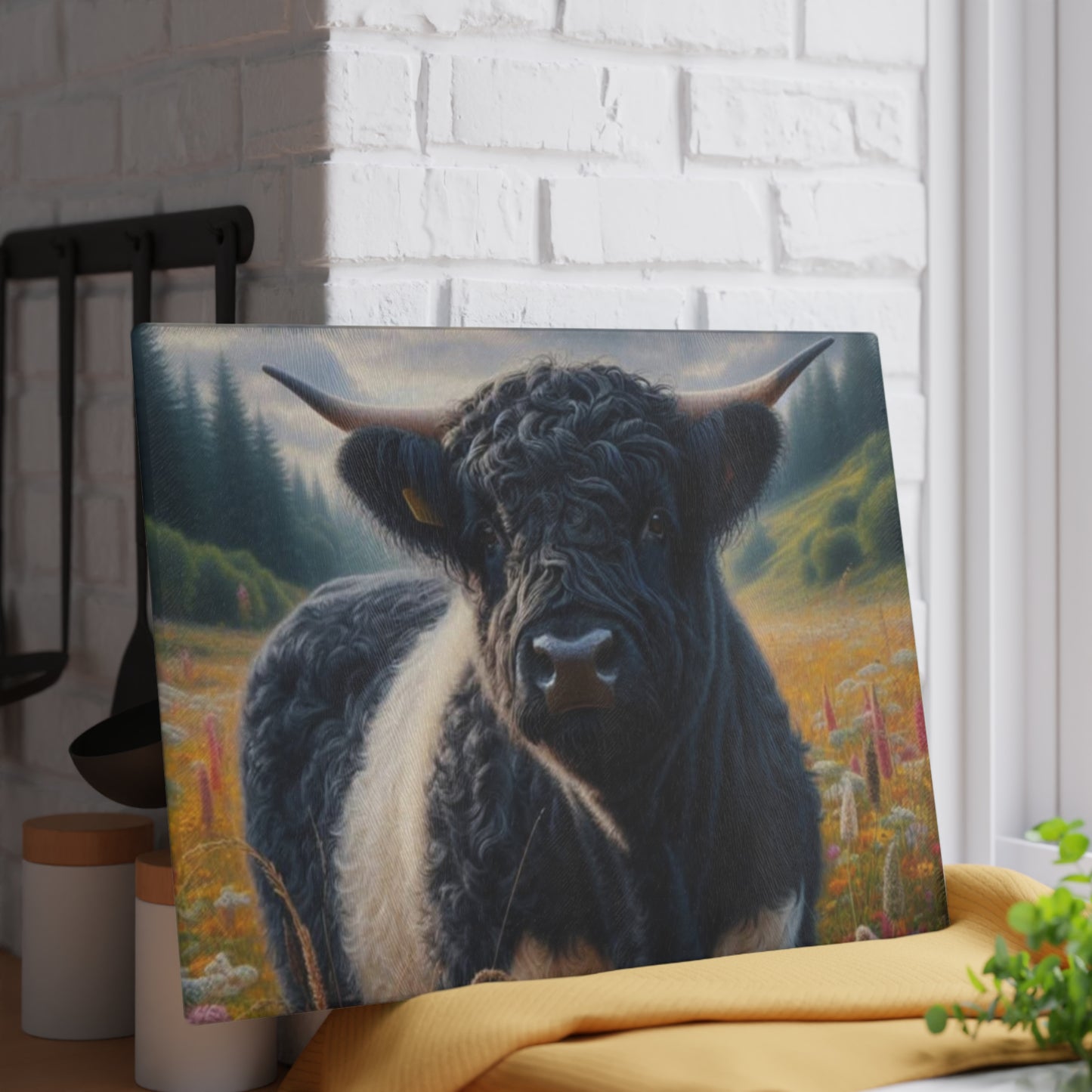 🐮 Oreo Cow Meadow Scene Cutting Board – Rustic Farmhouse Beauty 🌼