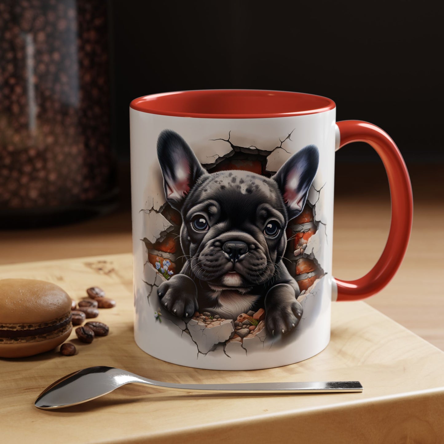 🐾🖤 Black French Bulldog Puppy Accent Mug – Cute Peek-Through Cup for Dog Lovers ☕✨