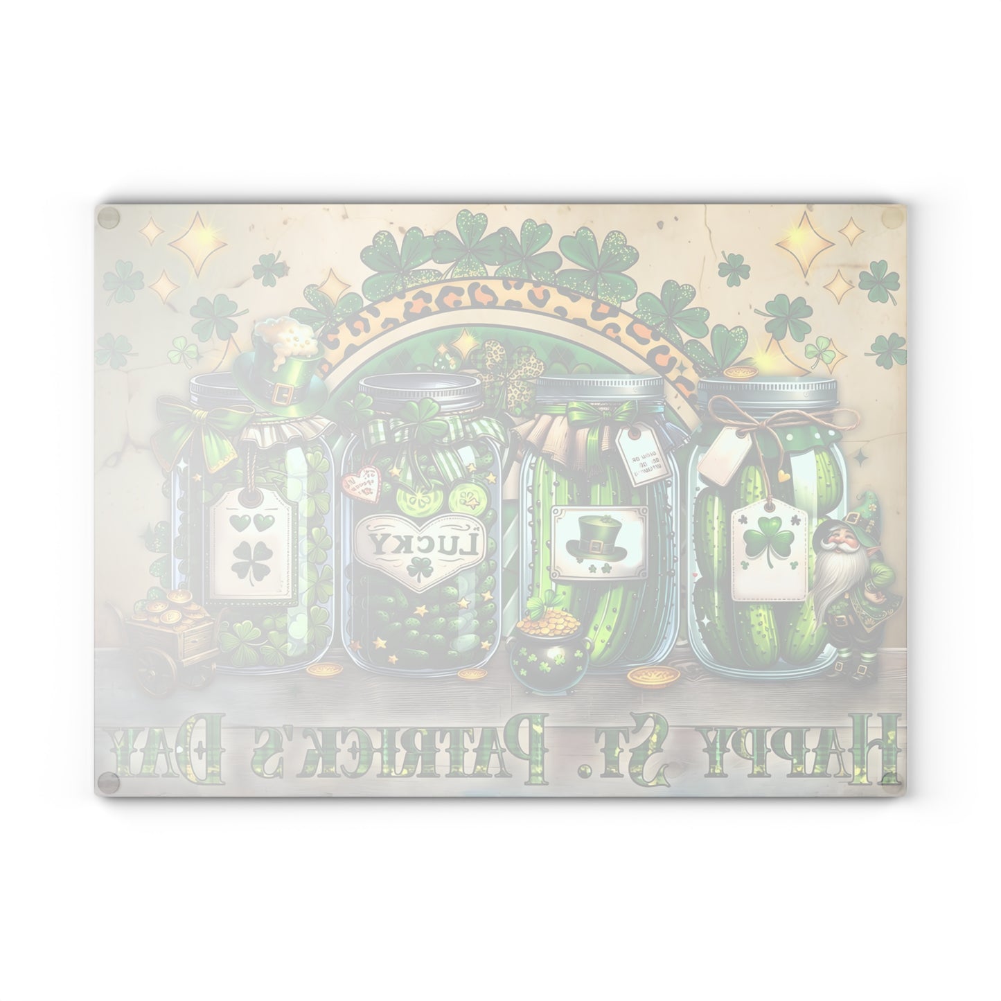 Lucky Shamrock Jars Glass Cutting Board – St. Patrick’s Day Kitchen Décor