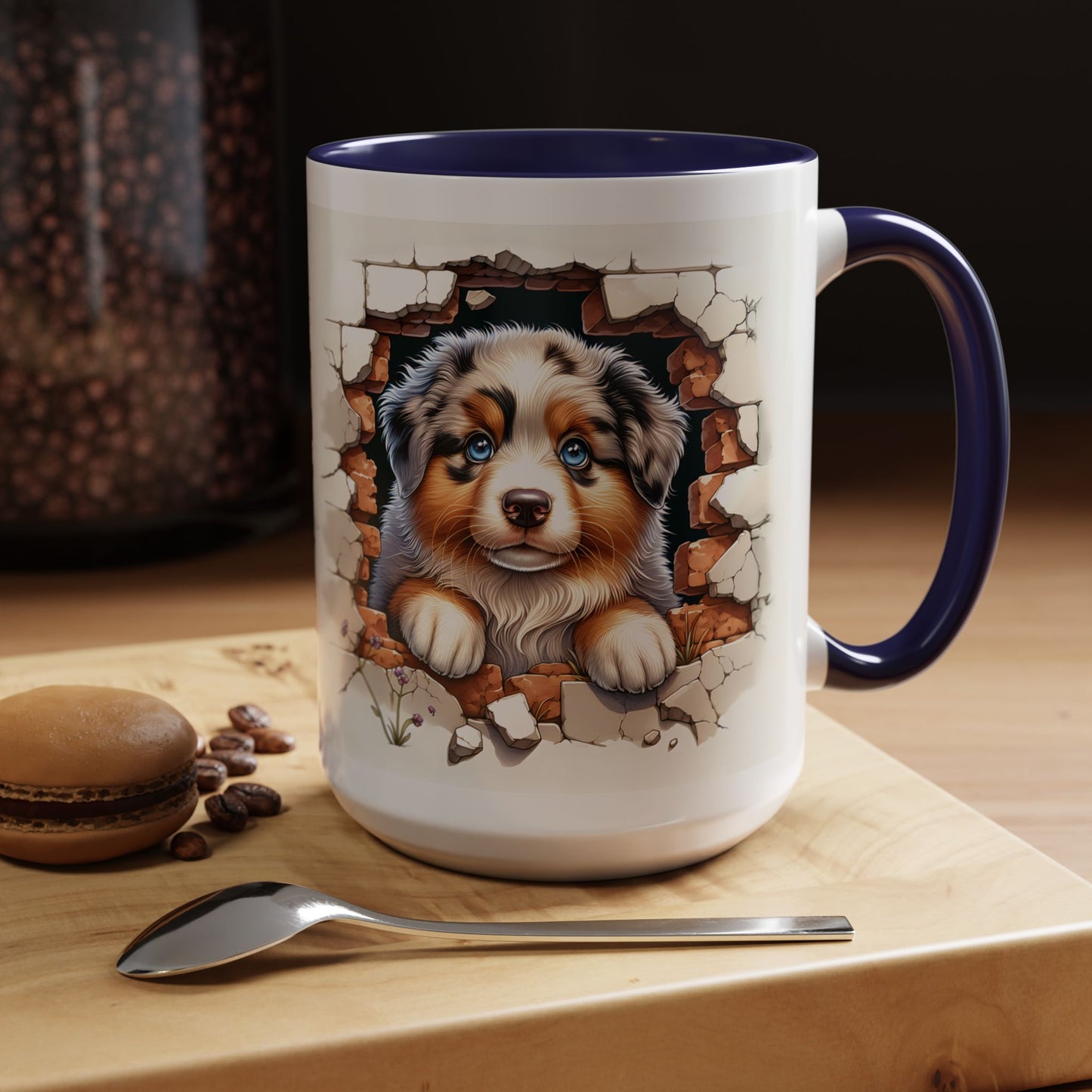 🐾☕ Australian Shepherd Puppy Peek Accent Mug – Blue-Eyed Beauty Dog Lover Gift ✨💙