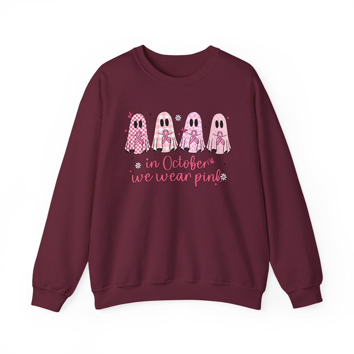 🎀👻 In October We Wear Pink Sweatshirt – Breast Cancer Awareness Halloween Ghosts