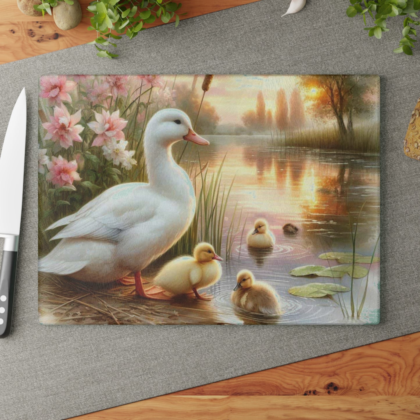🦆🌸 Duck Family at Sunset Cutting Board – Serene Beauty for Your Kitchen 🌅✨