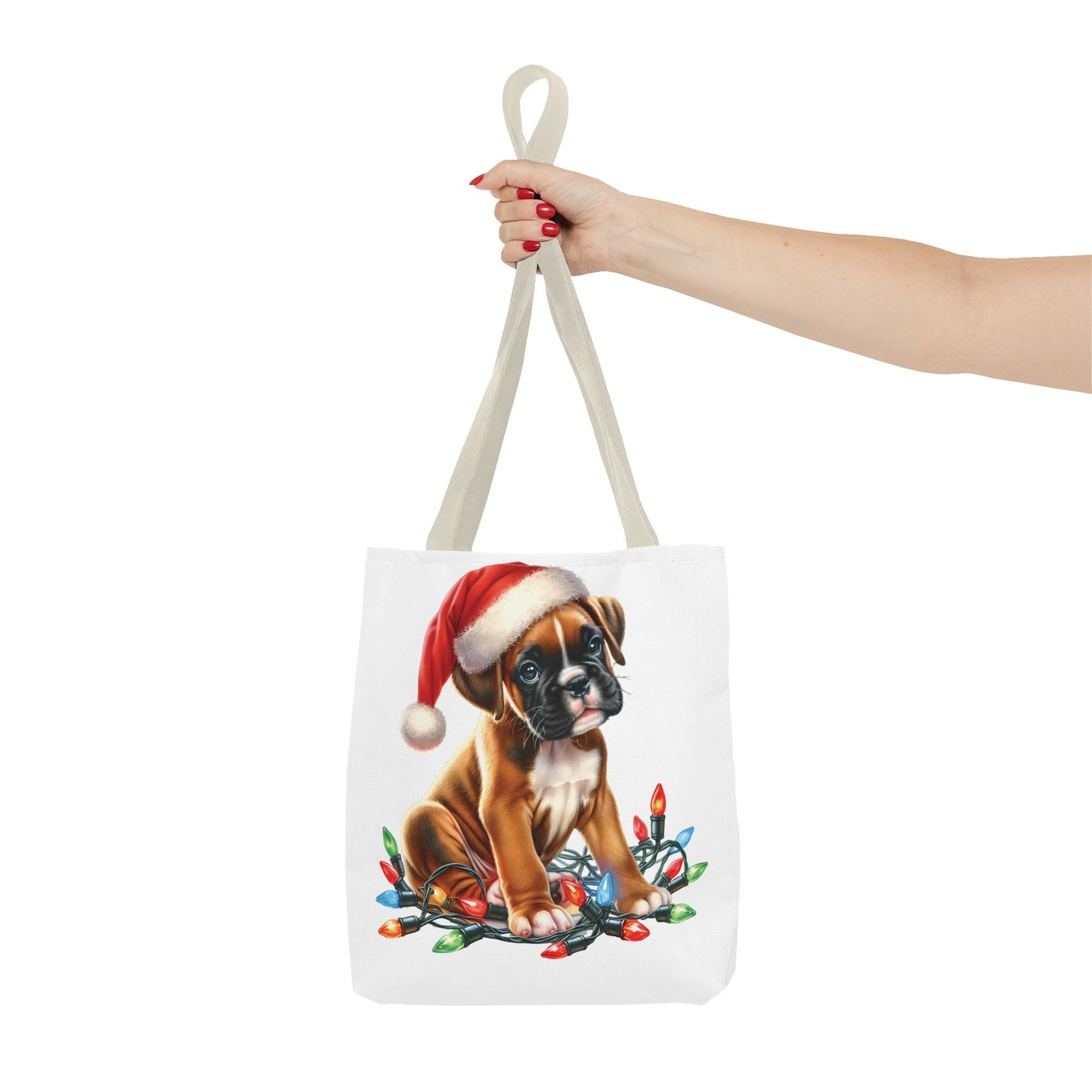 👜 Boxer Christmas Lights Tote Bag – Festive Charm for Dog Lovers 🎄