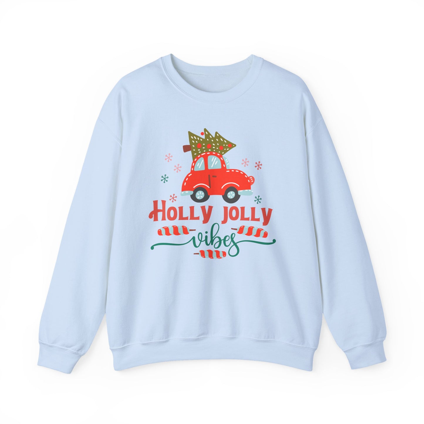 🎄🚗 Holly Jolly Vibes Crewneck – Cute Red Car & Tree Graphic
