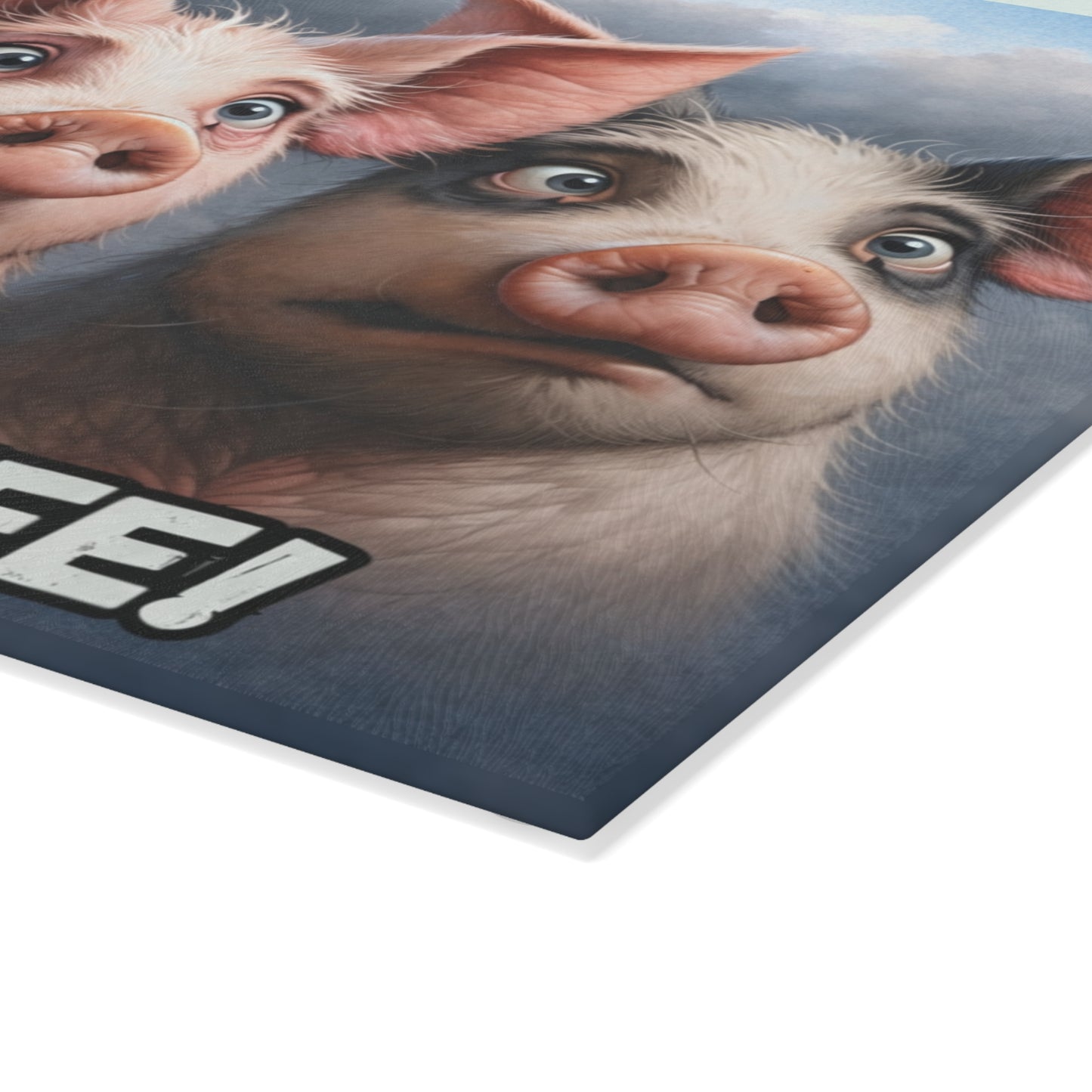 She’s Got a Knife Glass Cutting Board – Funny Pig Kitchen Art with Wide-Eyed Farmhouse Humor