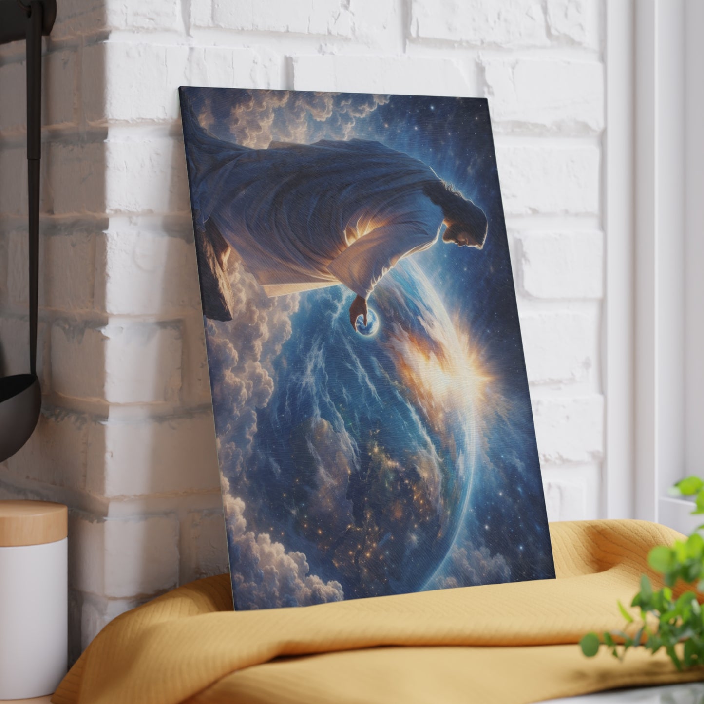 King of Creation Glass Cutting Board – Faith-Inspired Artwork Holding the World