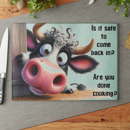 Are You Done Cooking Glass Cutting Board – Funny Cow Kitchen Art Display