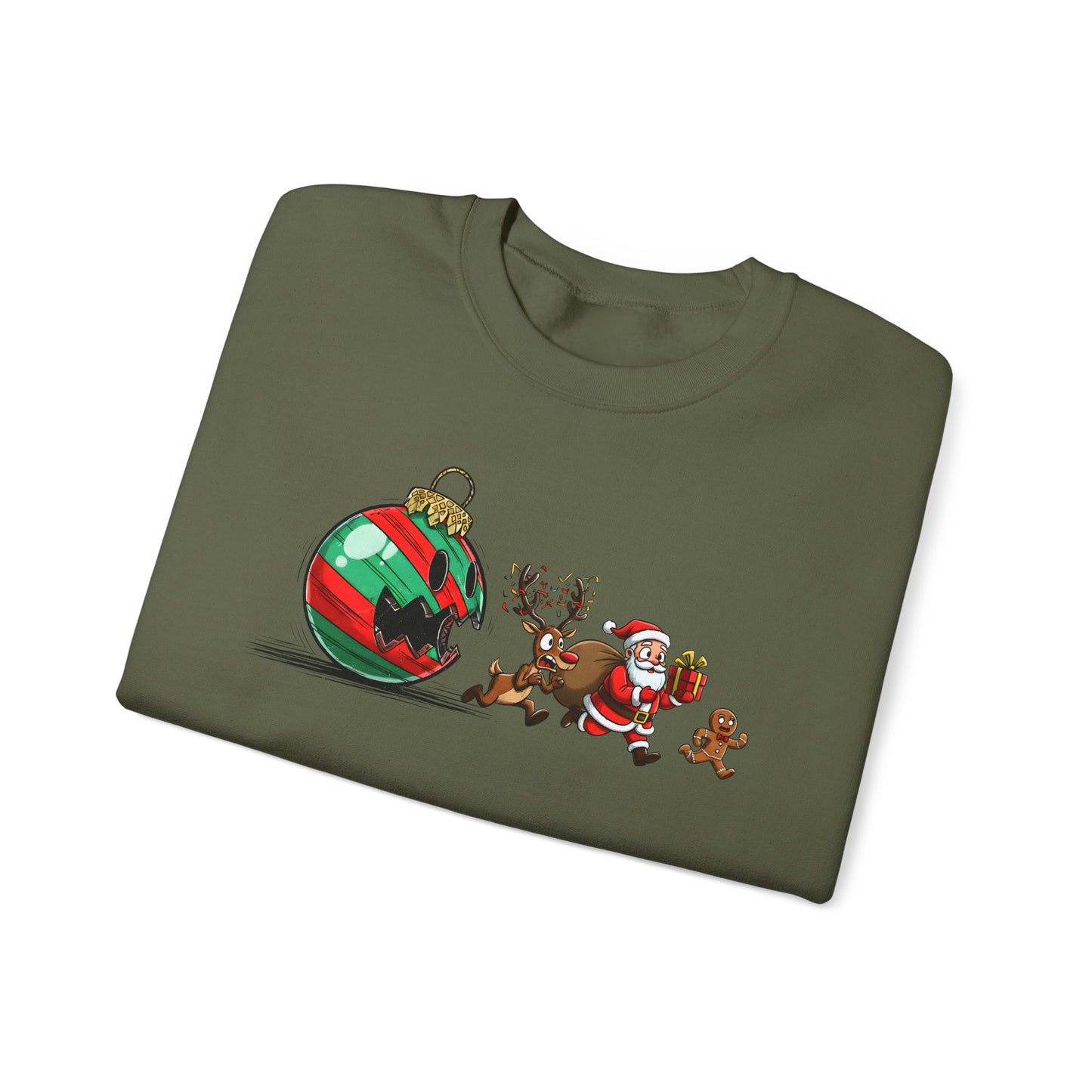 🎄🎅 Santa’s Great Ornament Escape Sweatshirt – Funny Christmas Crewneck for Holiday Laughs