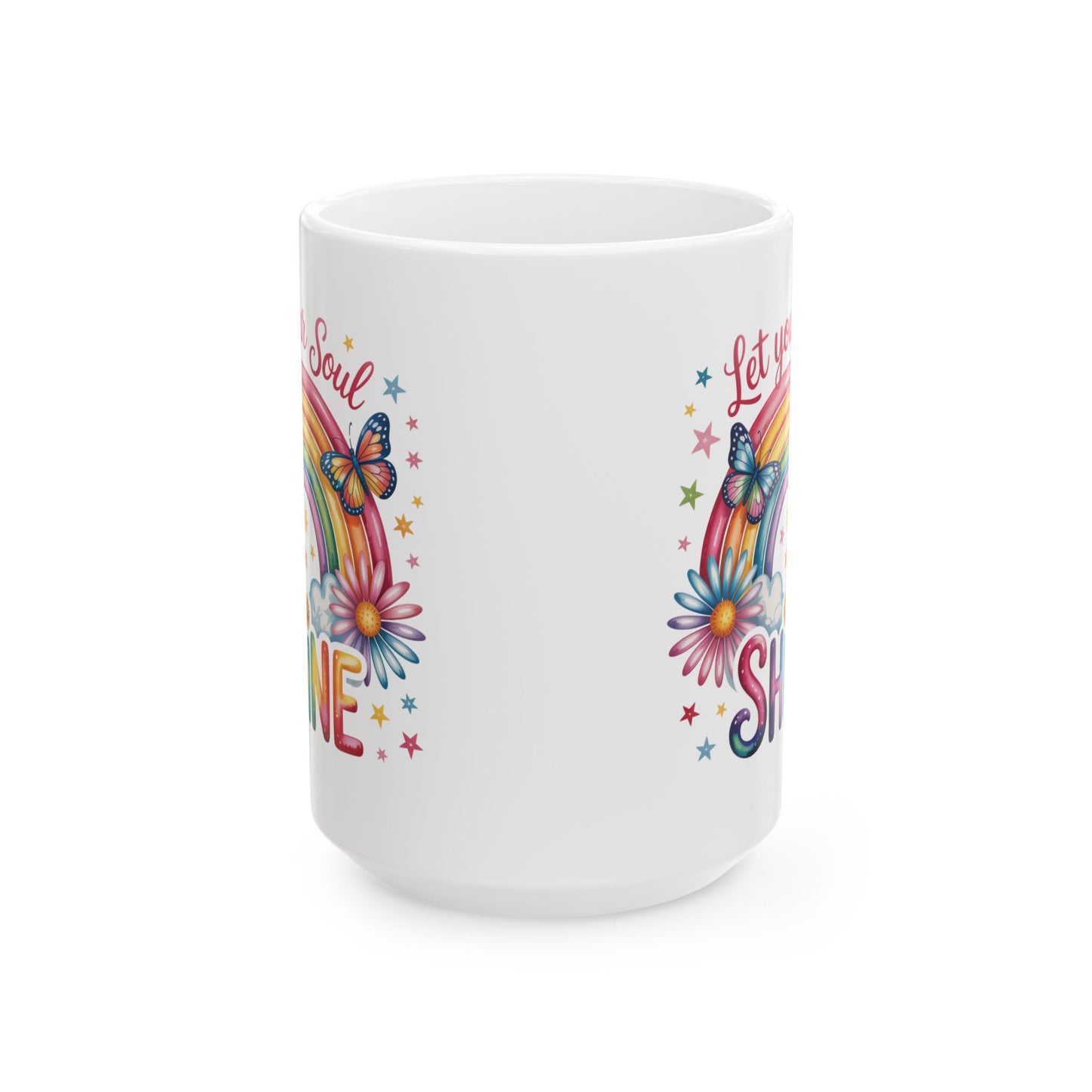 Taza motivacional arcoíris "Deja que tu alma brille"