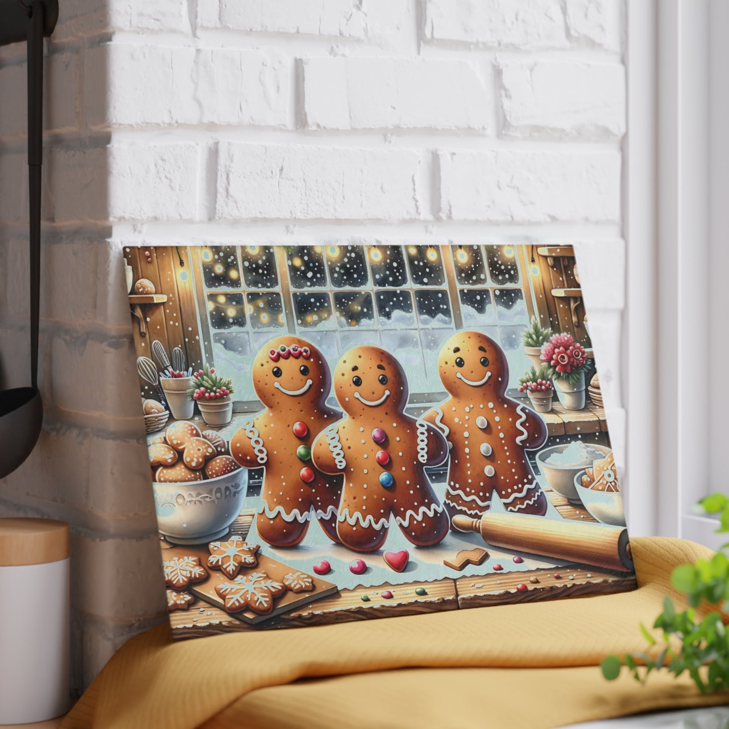 🍪❄️ “Gingerbread Bake Squad” Glass Cutting Board – Cozy Holiday Cheer for Your Kitchen
