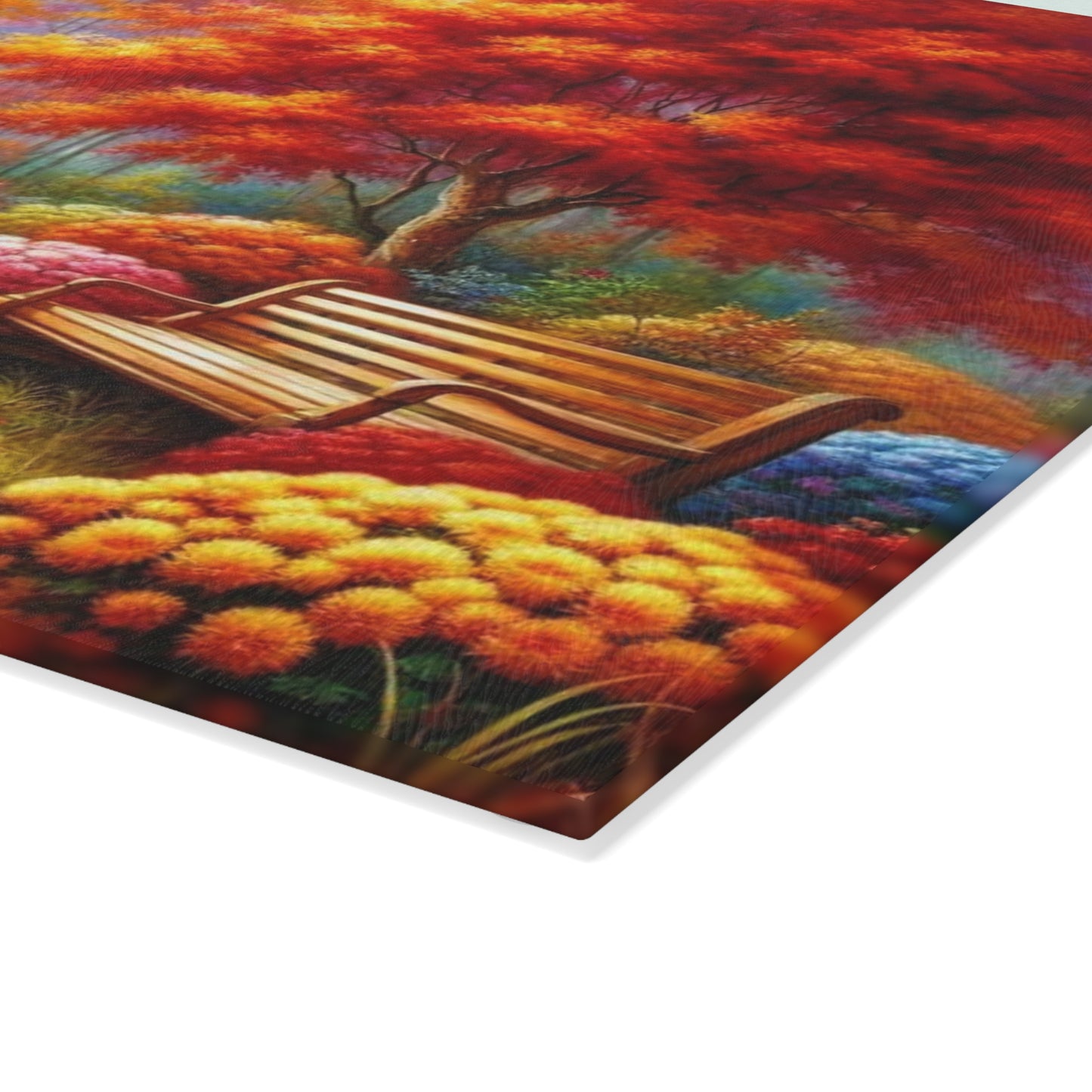 🍁 Autumn Path & Park Bench – Cozy Fall Tempered Glass Cutting Board