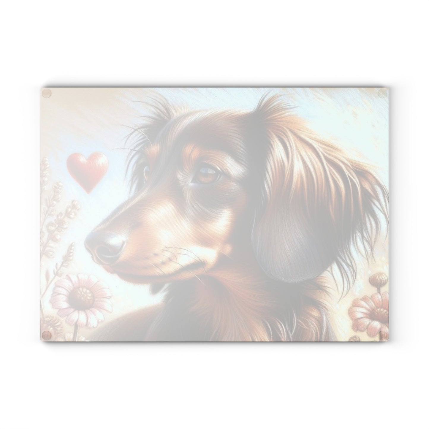 🐾 Dachshund Love Cutting Board – Whimsical Heart & Floral Charm for Your Kitchen