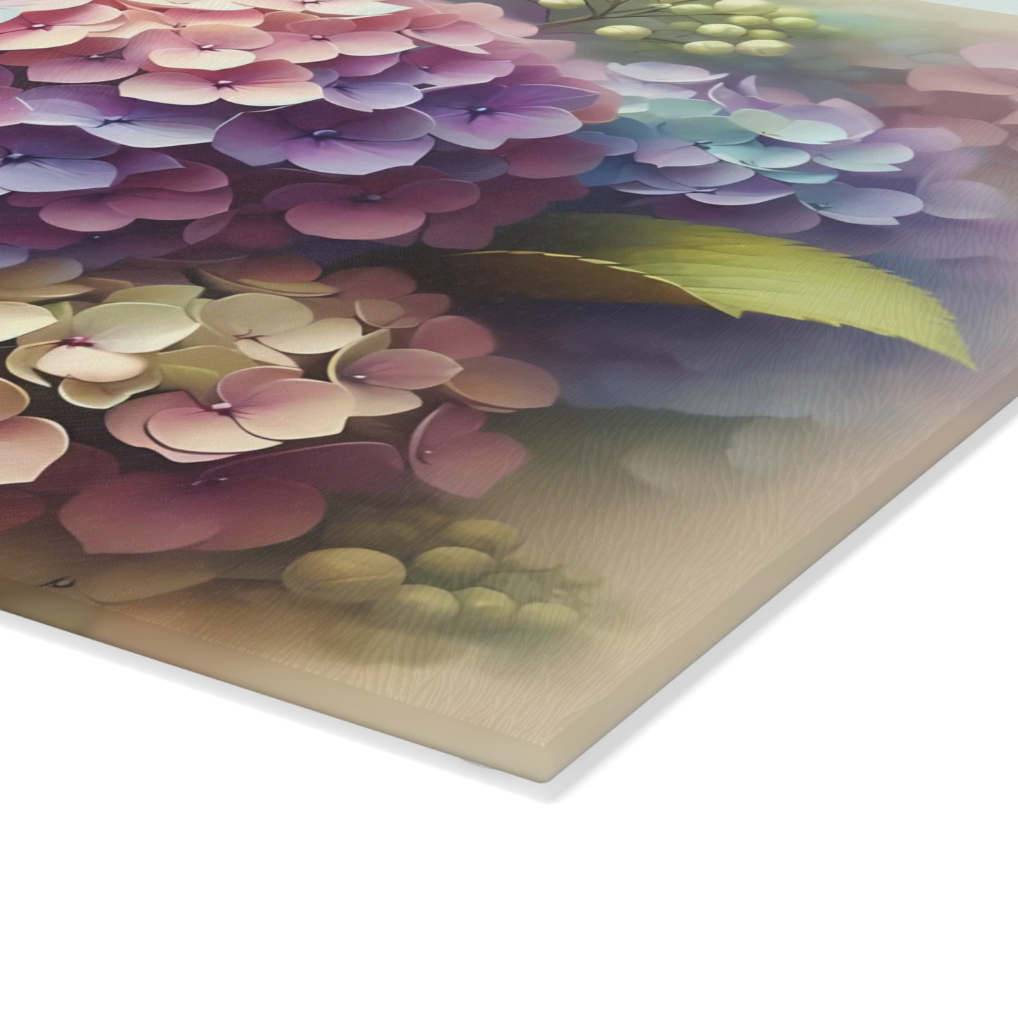 Tabla de cortar de vidrio templado con flores de hortensia: elegante decoración floral para la cocina, regalo único, tabla de cortar de vidrio, tabla para charcutería, tabla de cortar personalizada, flores