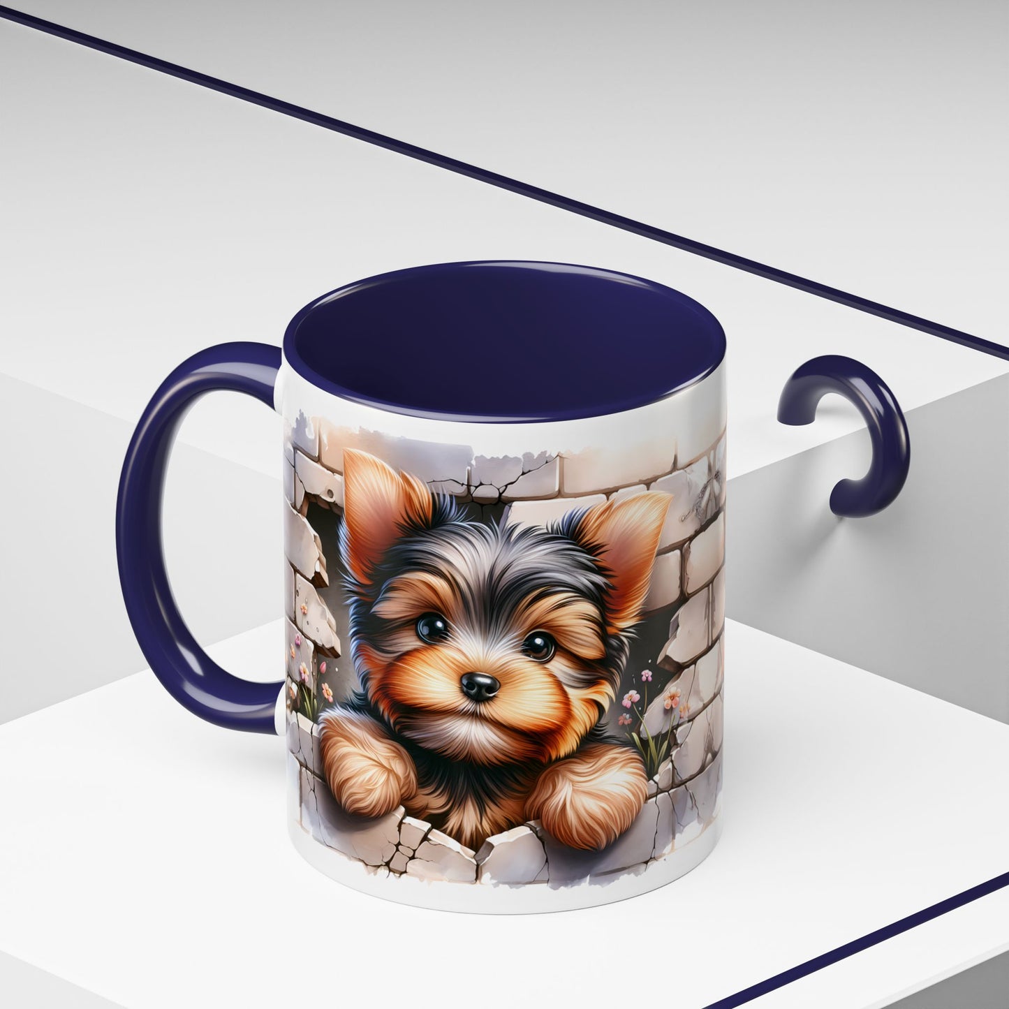 🎀🐶 Yorkie Puppy Accent Mug – Cute Peek-Through Dog Design for Animal Lovers ☕💖