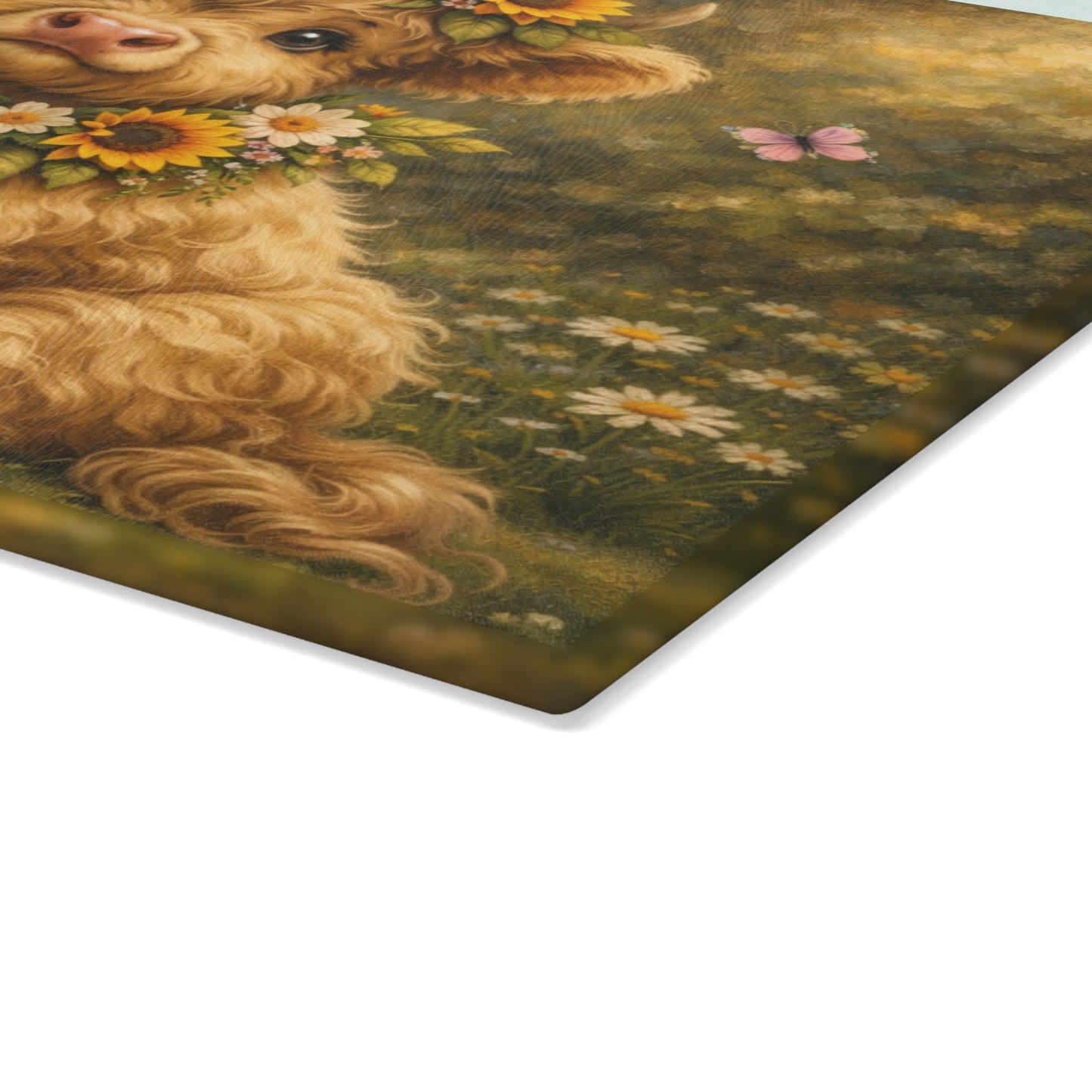 Floral Highland Calf Glass Cutting Board – Vintage Garden Style
