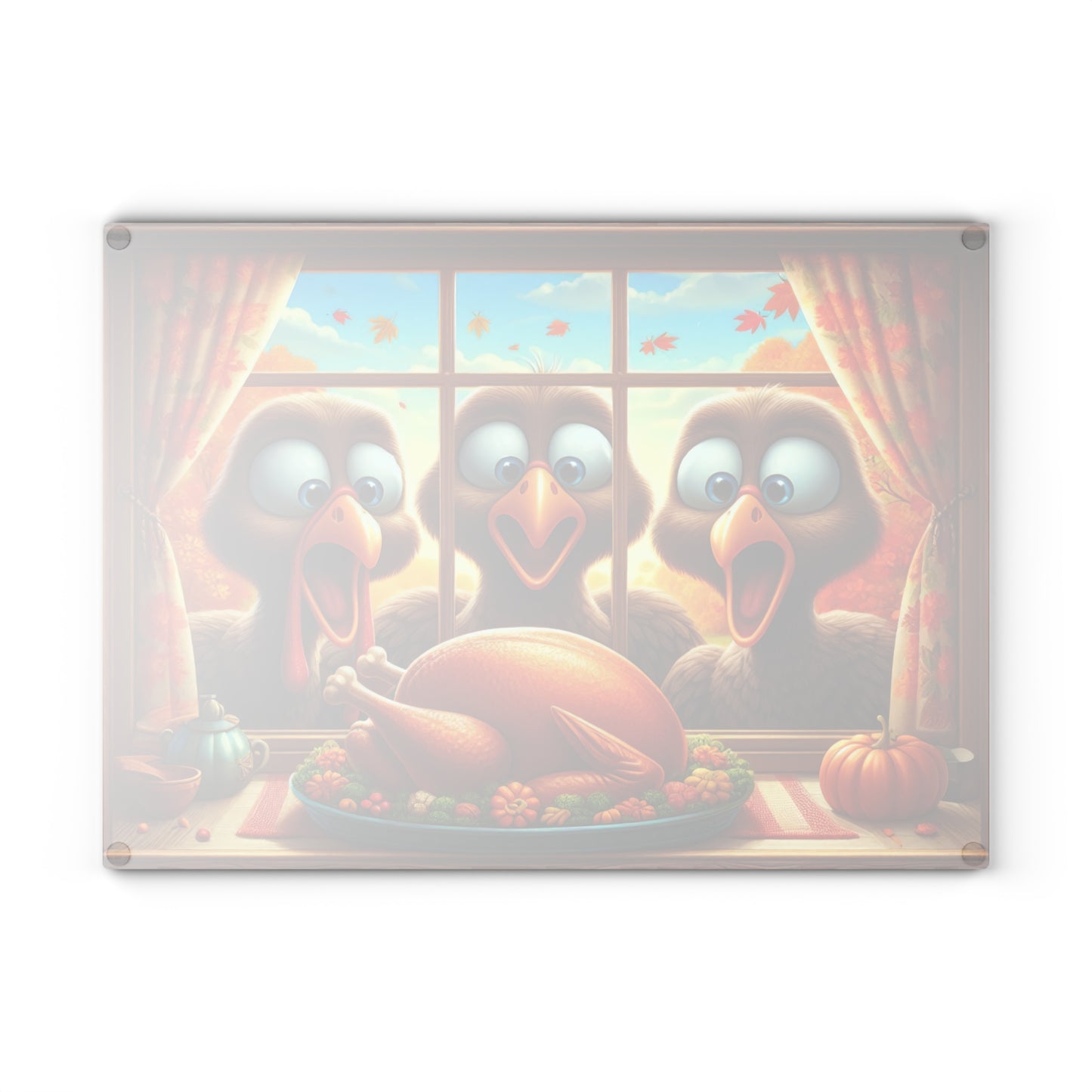 😂🦃 Funny Thanksgiving Turkeys Cutting Board – Gobble Squad at the Window