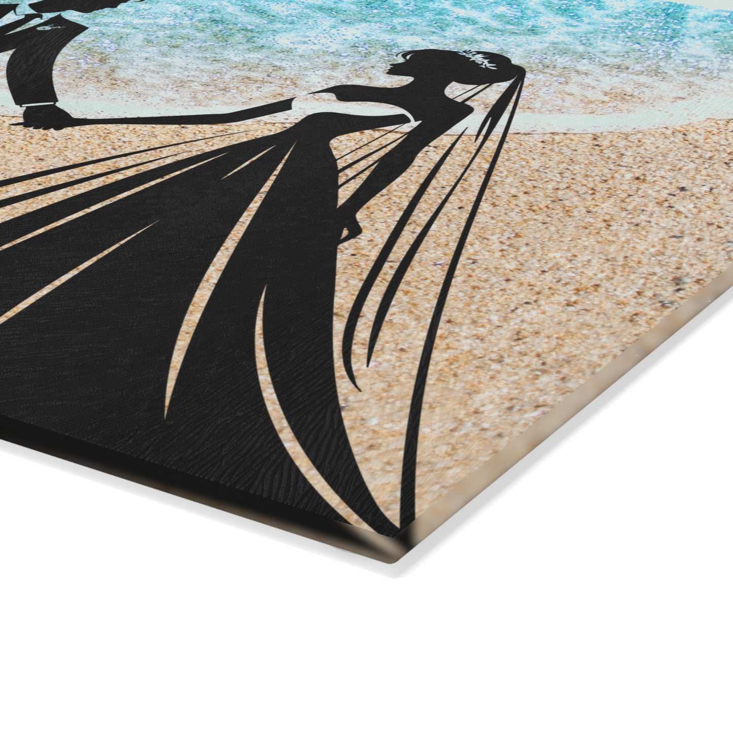 Tabla de cortar para novios en la playa: recuerdo personalizado de boda en la playa con apellido y año