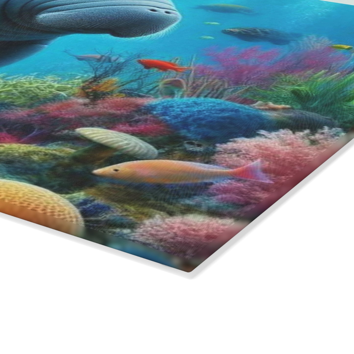 Manatee Cutting Board Textured Glass Florida Spring Kitchen Decor Coastal Home Gift Beach Housewarming Manatee Lover Sea Life Art Nautical