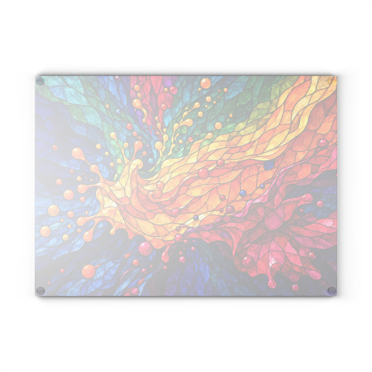 Rainbow Swirl Stained-Glass-Look Glass Cutting Board – Colorful Abstract Kitchen Decor