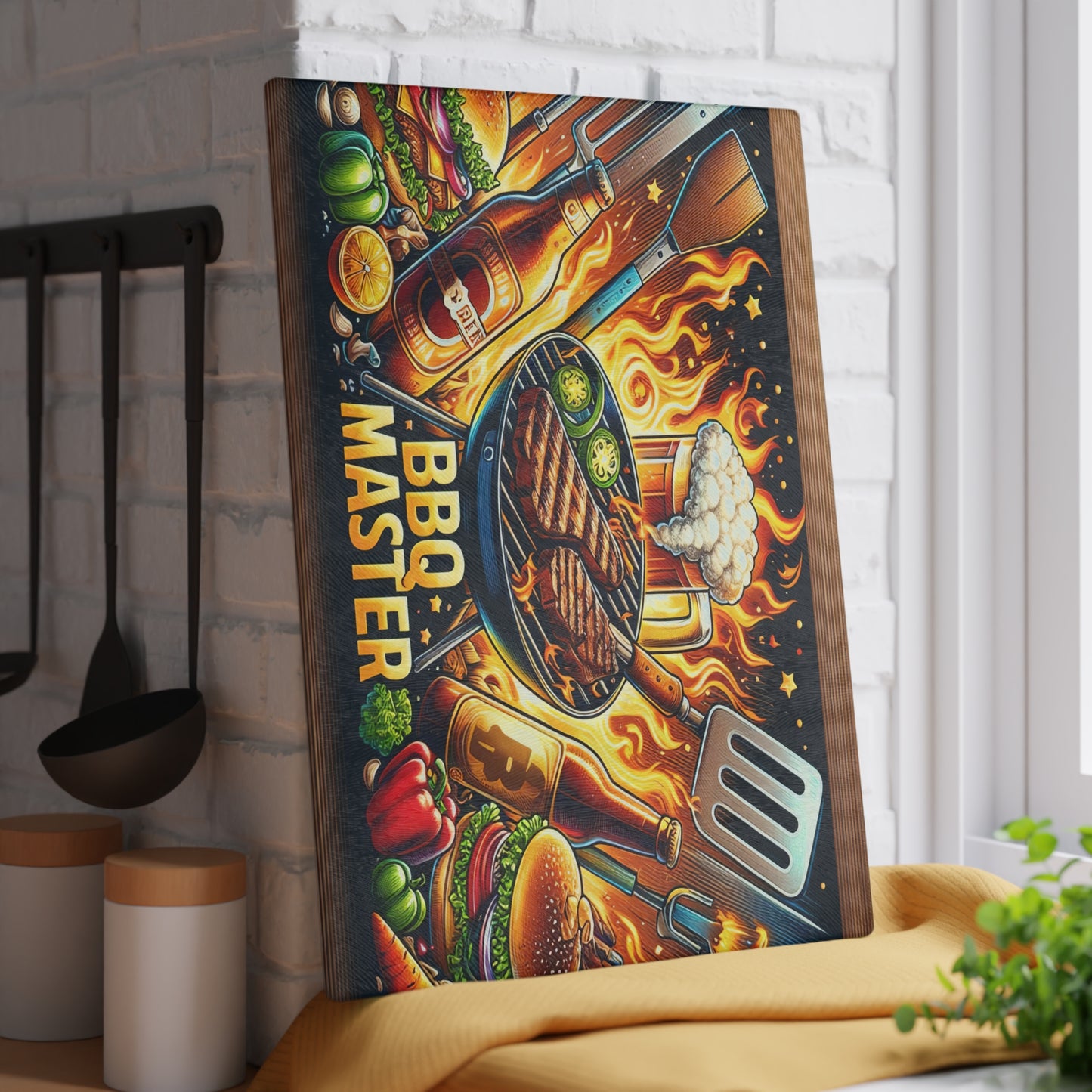 🔥🥩 BBQ Master Cutting Board – Bold Grill Lover’s Kitchen Décor with Flames & Flavor 🍔🍺