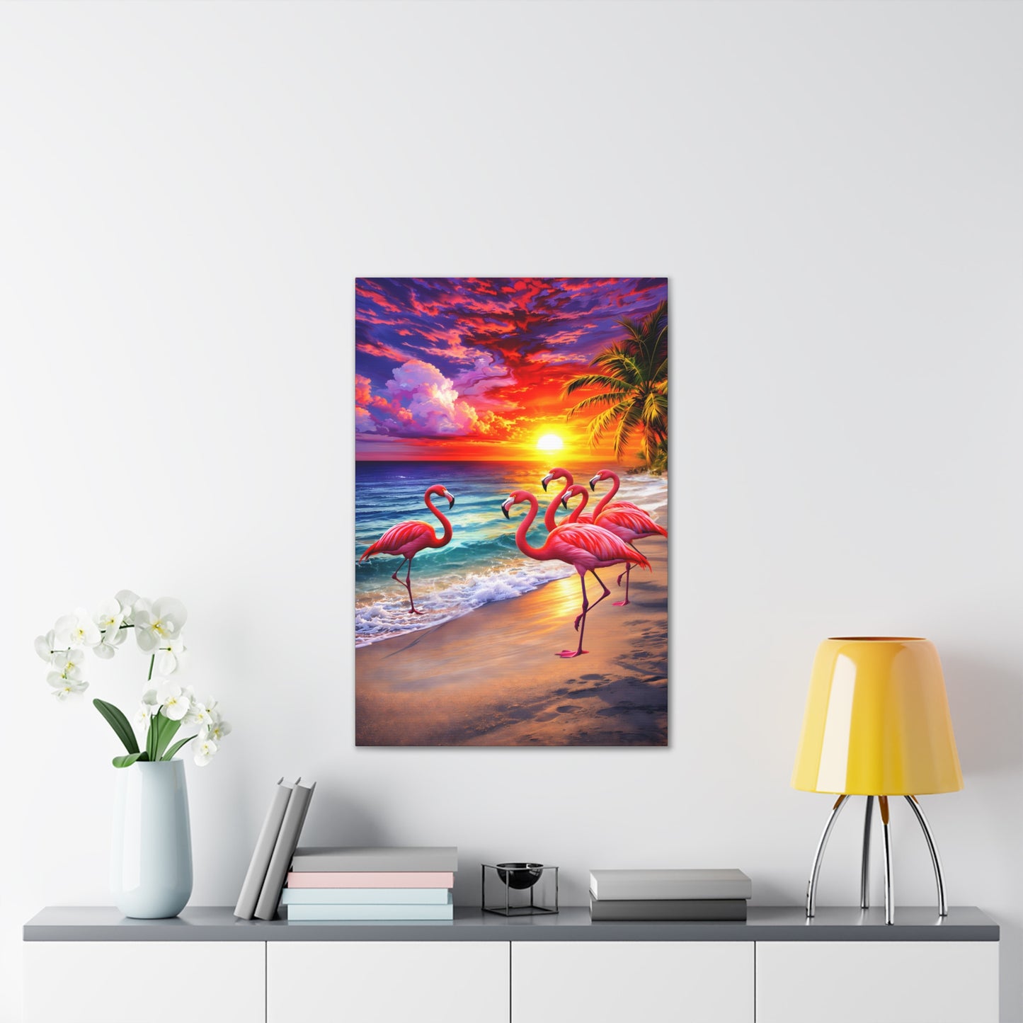 Tropical Flamingo Sunset Canvas Wall Art – Coastal Beach Home Décor