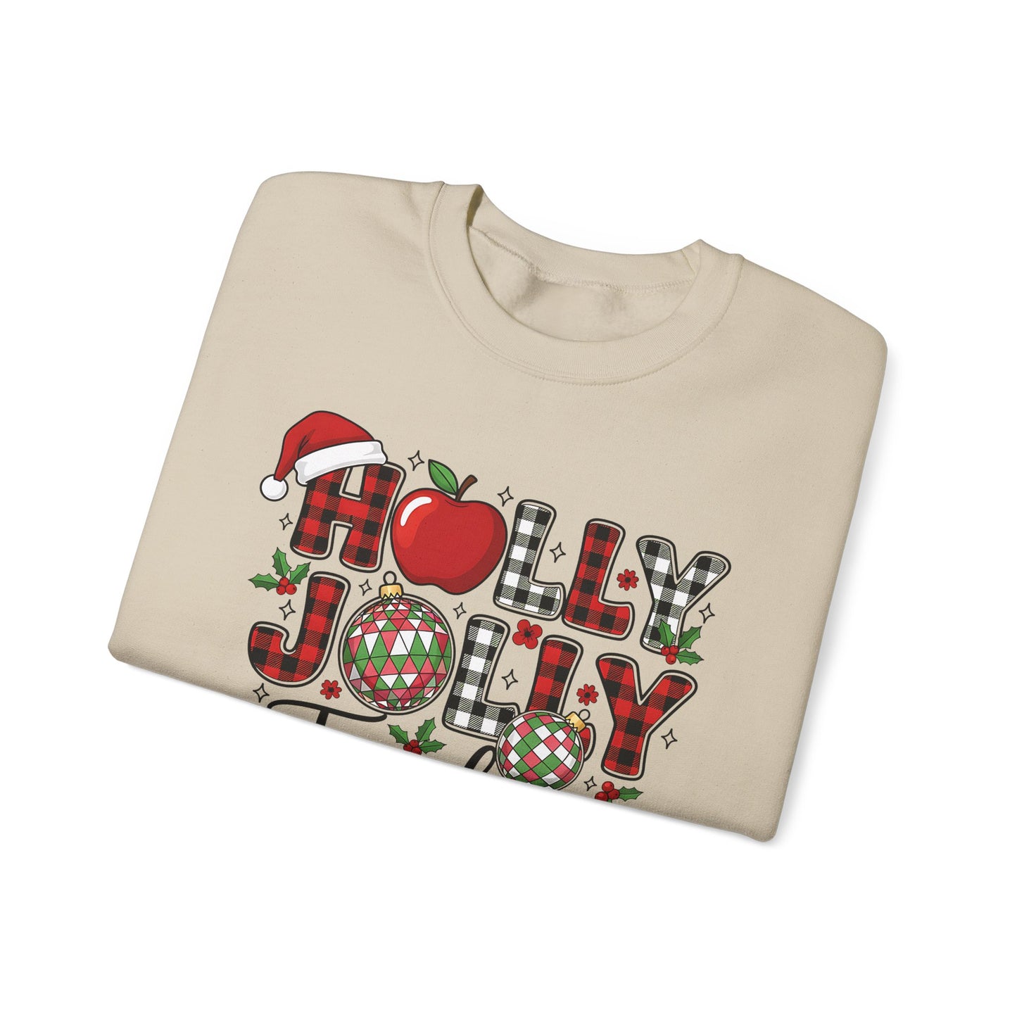 🍎✨ Holly Jolly Teacher Sweatshirt – Festive Classroom Cheer 🎄📚
