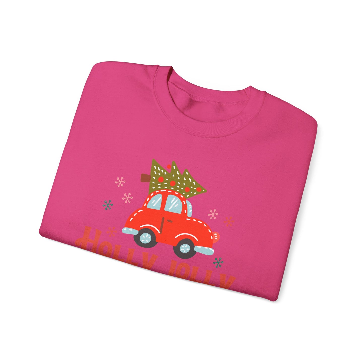 🎄🚗 Holly Jolly Vibes Crewneck – Cute Red Car & Tree Graphic