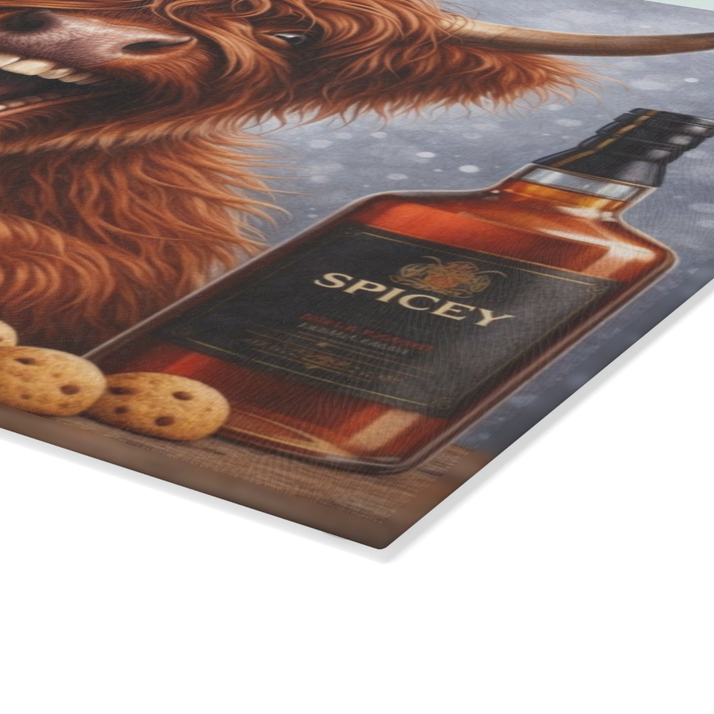 Laughing Highland Cow Bar Glass Cutting Board – Playful Farm Humor Art with Cozy Pub Style