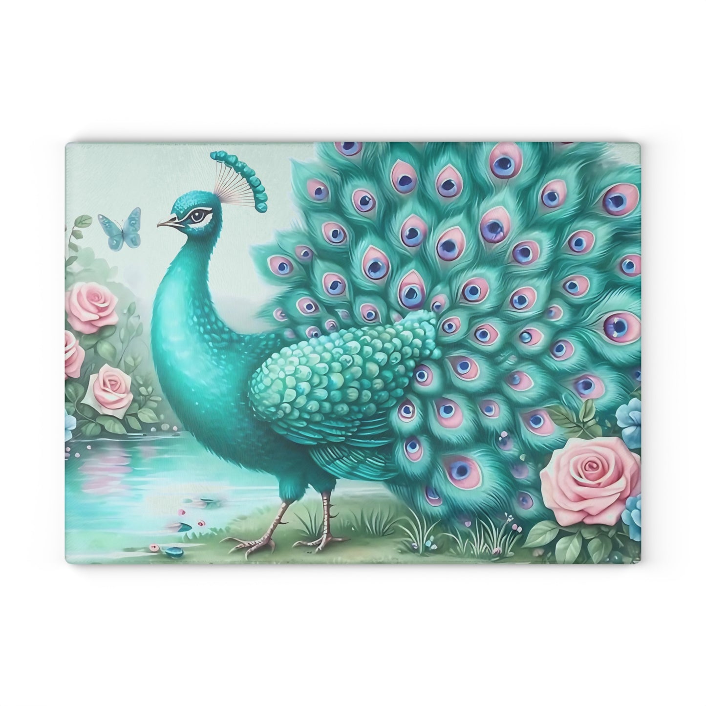Decoración de pavo real, decoración de mariposas, tabla de cortar, decoración de cocina, arte de cocina, tabla de servir, regalo de pavo real, regalo de mariposa, tabla de cortar floral