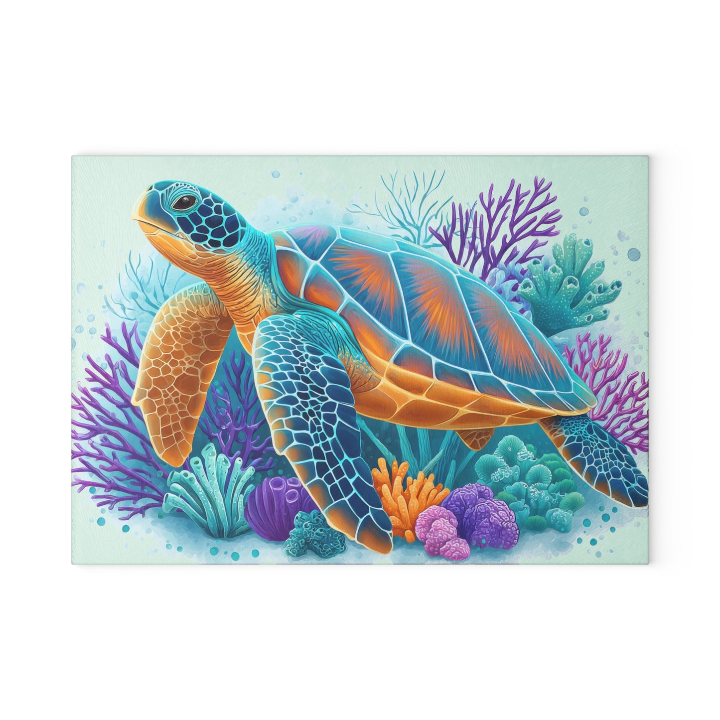 Tabla de cortar con diseño de tortuga de arrecife vibrante: sumérgete en el color del océano