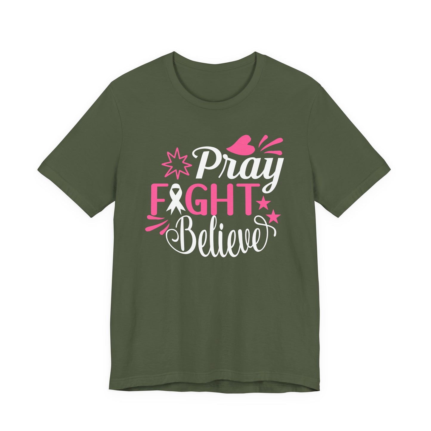 💗 Pray Fight Believe – Breast Cancer Awareness T-Shirt 🎗️