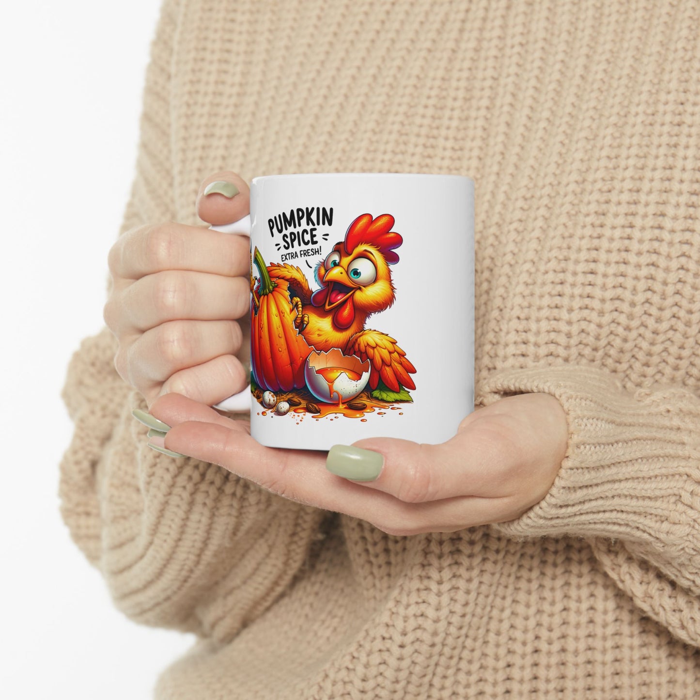 🐔🎃 Pumpkin Spice Extra Fresh Chicken Mug – Funny Fall Coffee Cup ✨☕