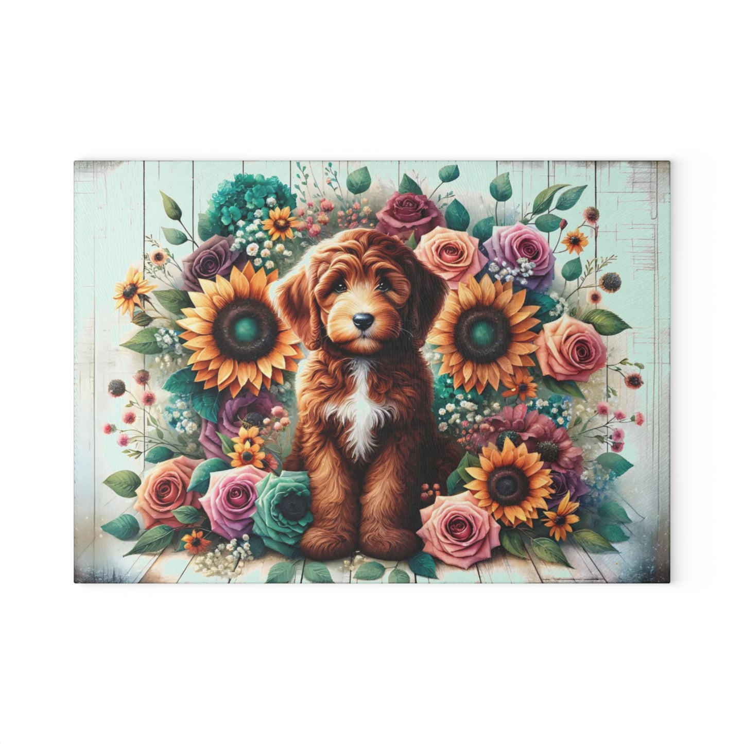 🐶🌻 “Sunflower Pup” Glass Cutting Board – Bright, Happy Farmhouse Vibes for Your Kitchen