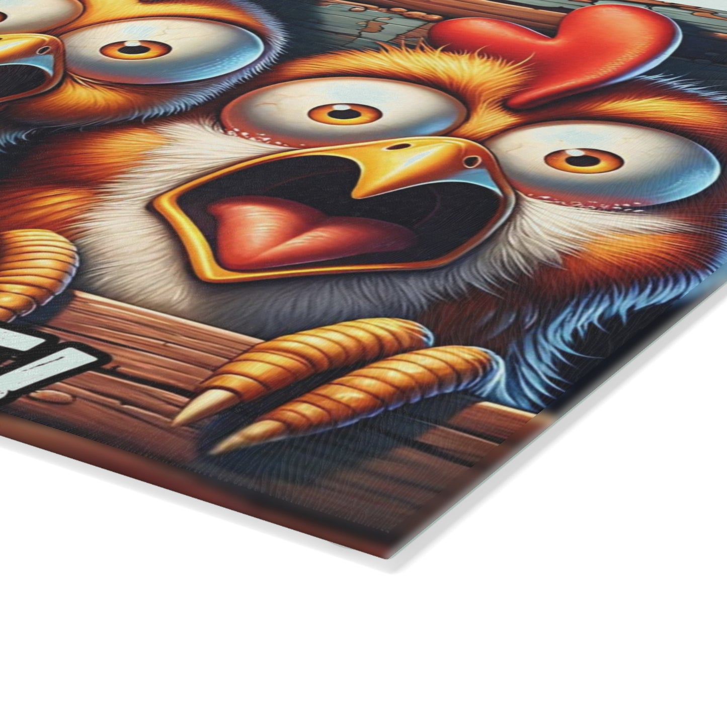 🐔🔪 “She Has a Knife!” Glass Cutting Board – Farmhouse Fun with a Spooky Twist