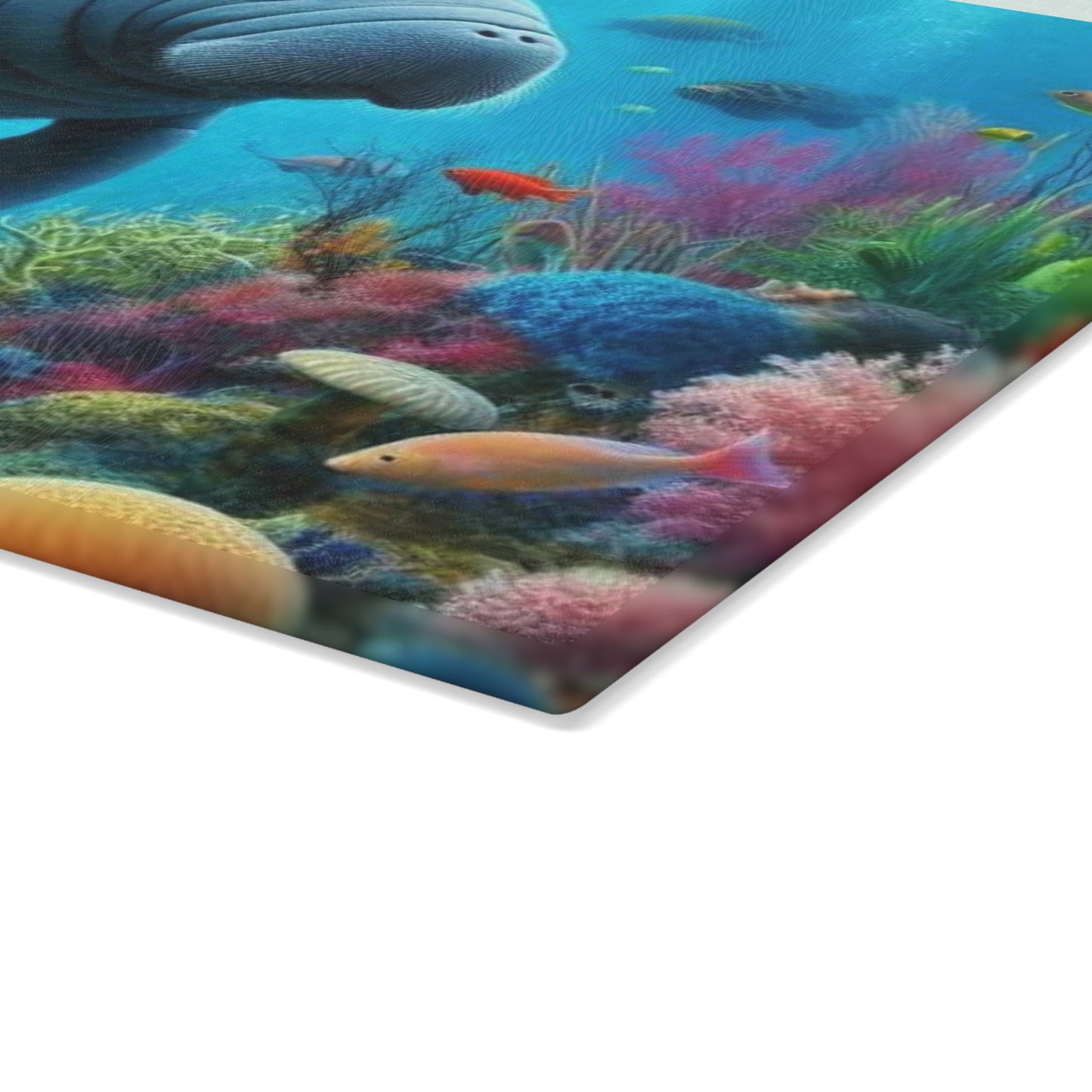 Manatee Cutting Board Textured Glass Florida Spring Kitchen Decor Coastal Home Gift Beach Housewarming Manatee Lover Sea Life Art Nautical