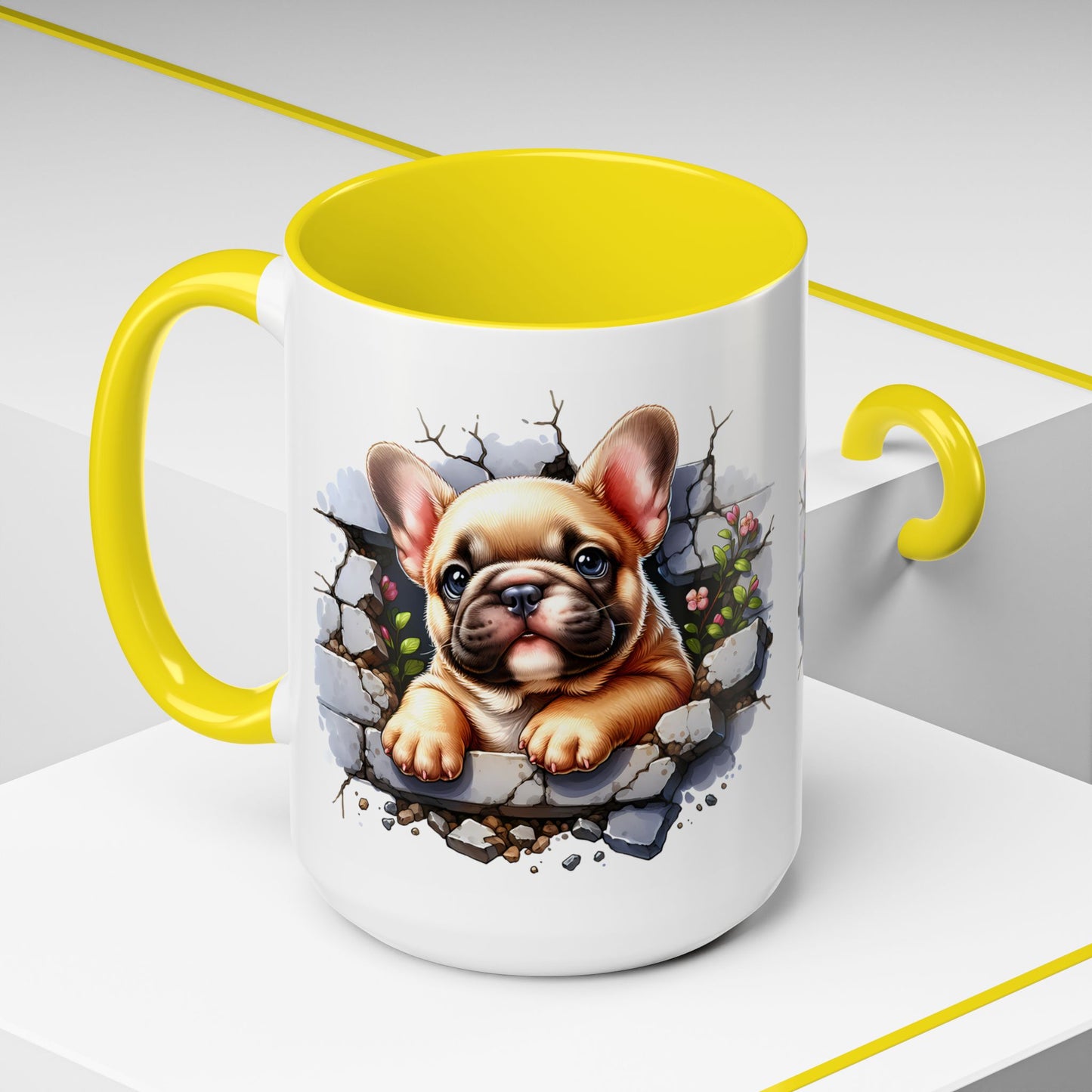 🐾☕ Tan French Bulldog Puppy Accent Mug – Sweet Peek-Through Pup Design ✨