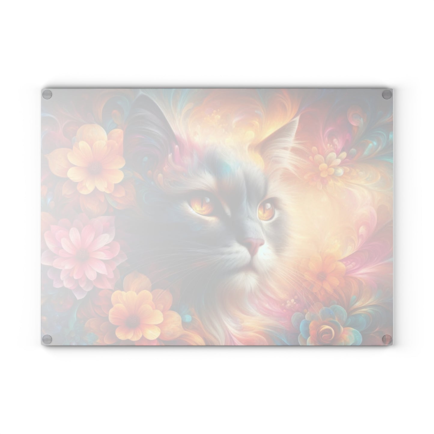 Tabla de cortar con diseño de gato colorido y flores: un encanto caprichoso para los amantes de los gatos