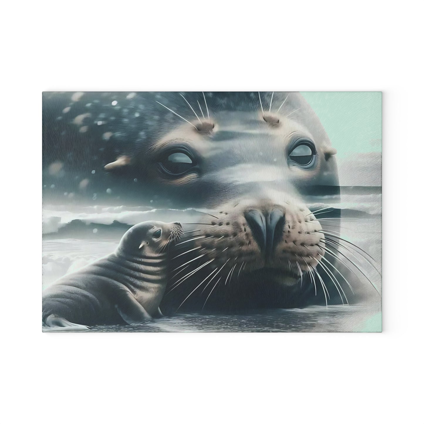 🦭❄️ Seal & Pup Motherhood Cutting Board – Ocean Love & Winter Serenity 🌊💙