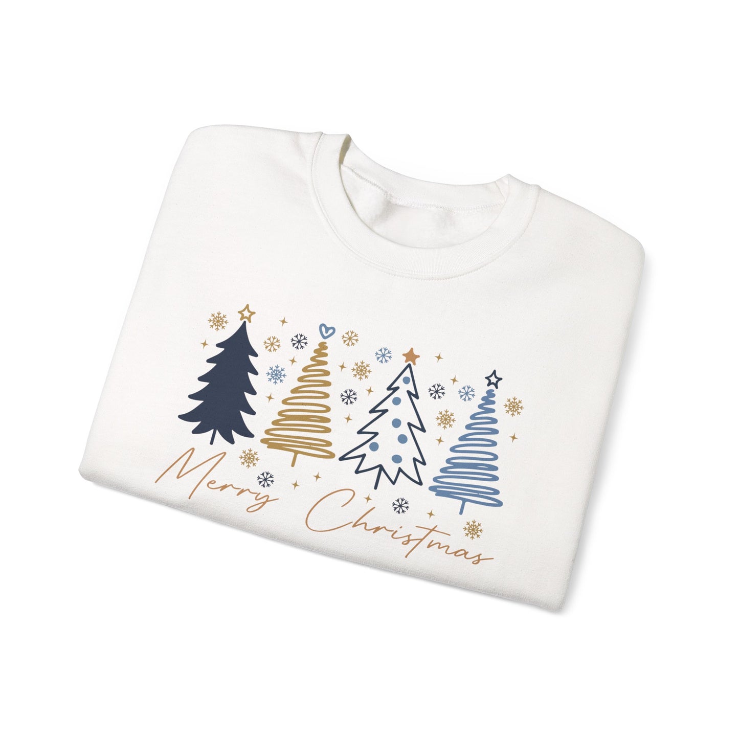 🎄✨ Merry Christmas Sweatshirt – Modern Navy & Gold Holiday Trees ❄️⭐