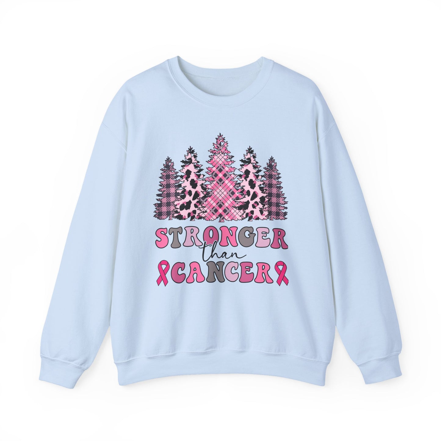 🌲💗 Stronger Than Cancer Pink Trees Sweatshirt – Breast Cancer Awareness Crewneck