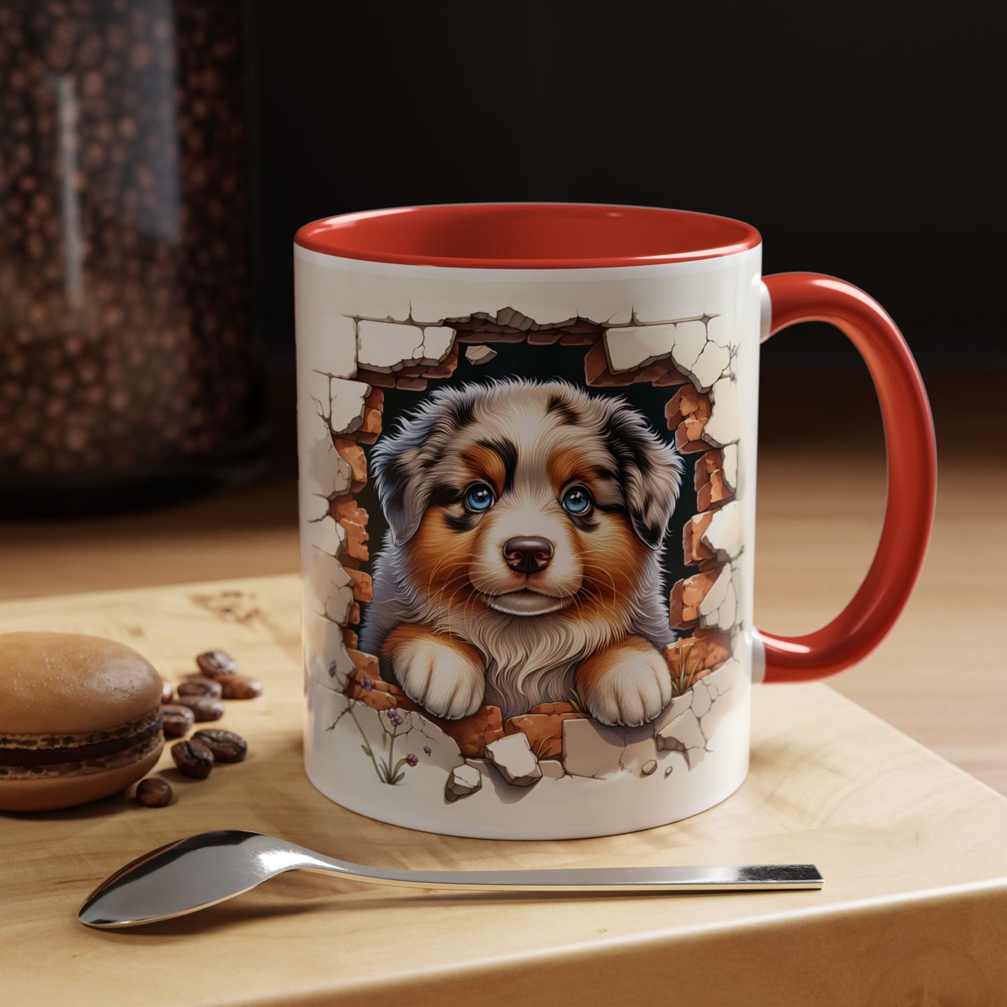🐾☕ Australian Shepherd Puppy Peek Accent Mug – Blue-Eyed Beauty Dog Lover Gift ✨💙
