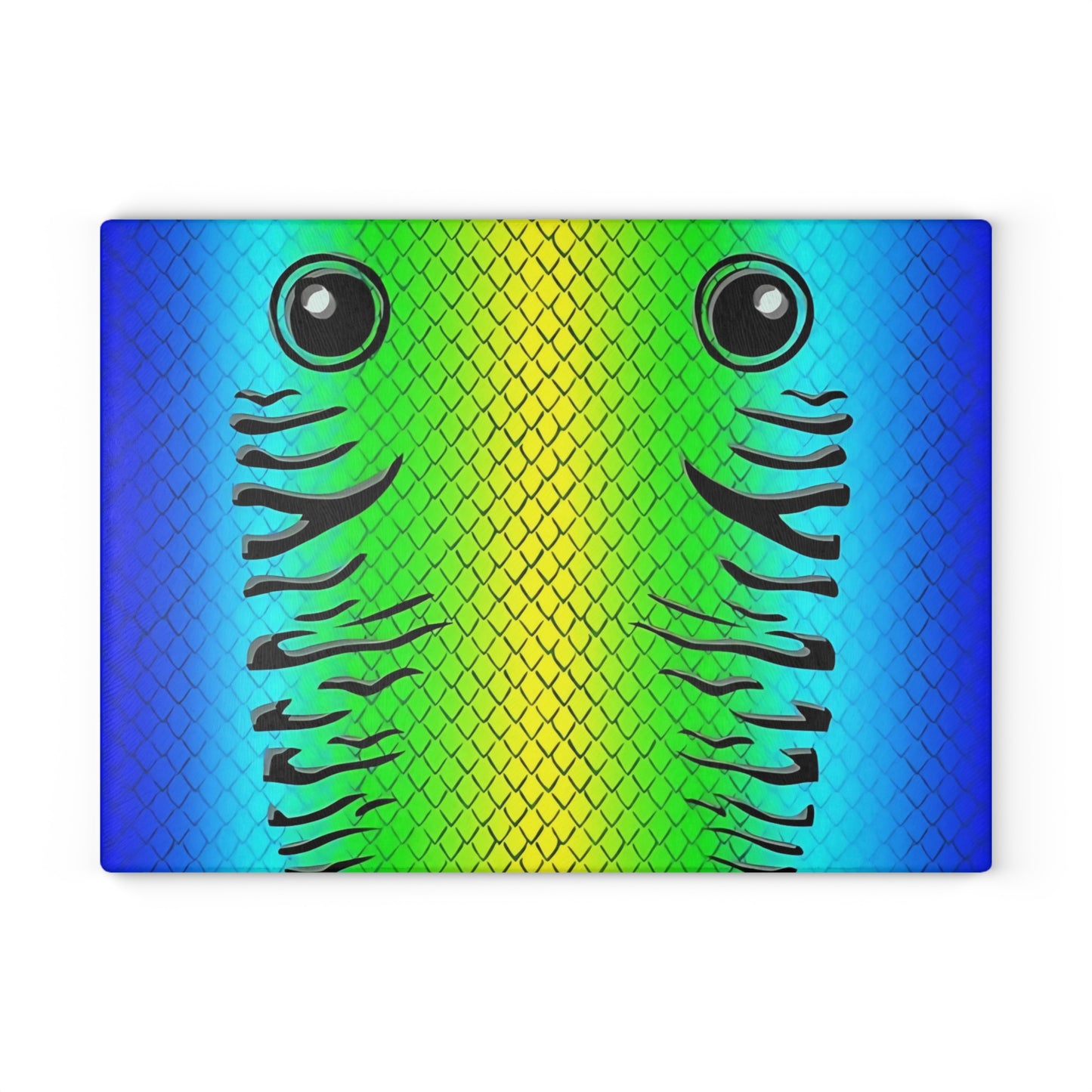 Vibrant Fish Face Glass Cutting Board – Bold Colorful Kitchen Artwork