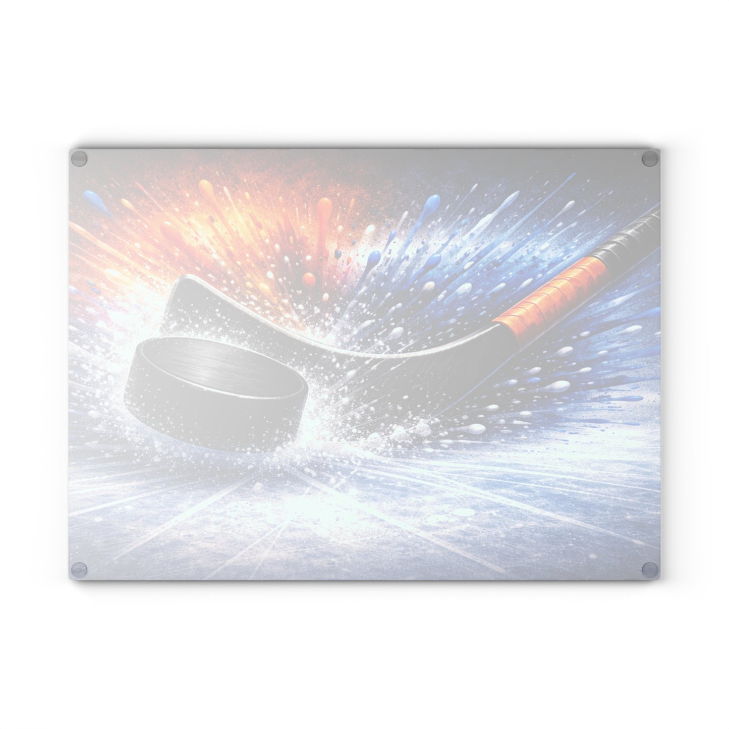 Hockey Stick and Puck Glass Cutting Board – Color Splash Ice Hockey Sports Artwork