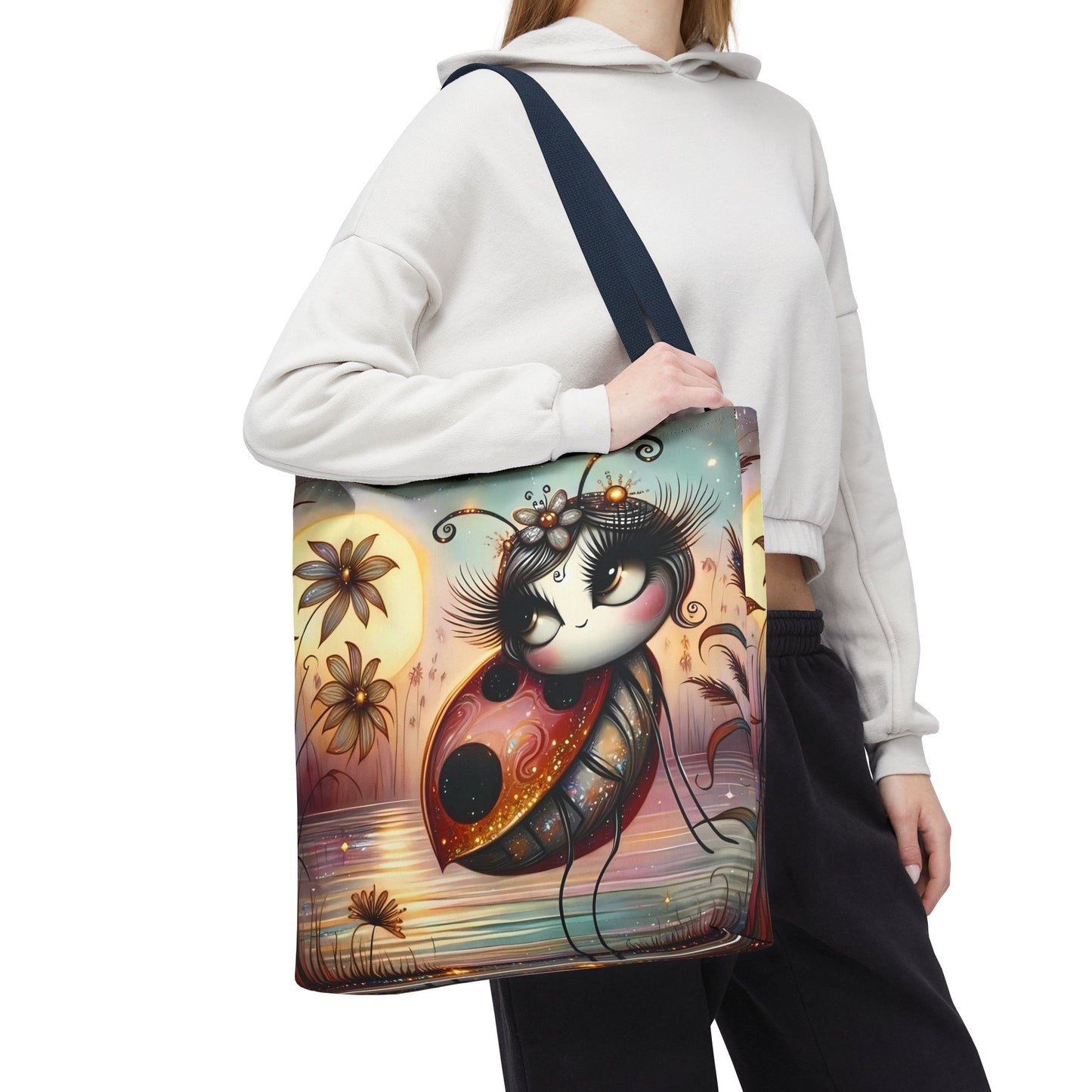 🐞 Mariquita sobre una flor junto al lago – Bolsa de tela inspirada en la naturaleza