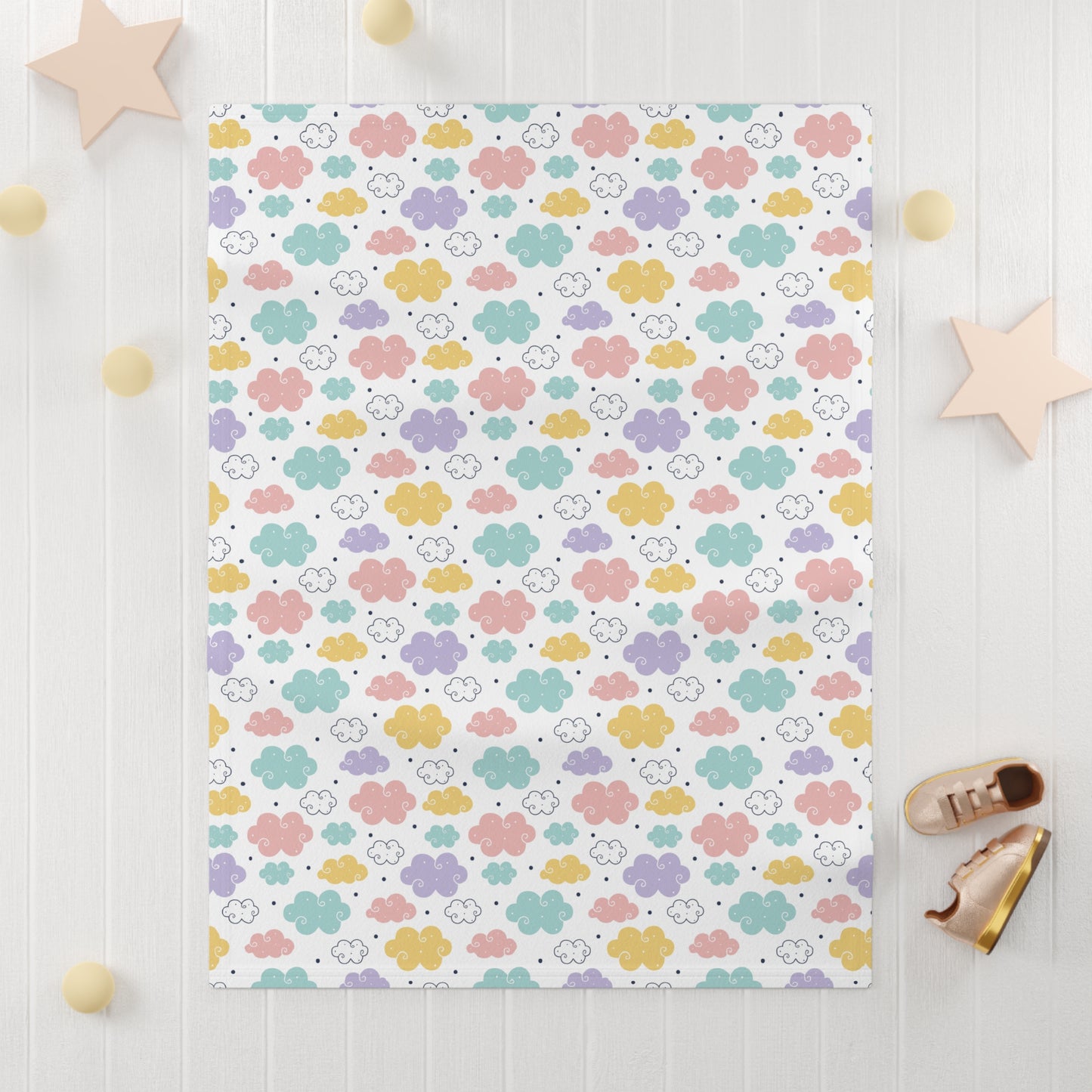 ☁️ Pastel Cloud Baby Blanket – Ultra-Soft Fleece 30″×40″ | Gender-Neutral Nursery & Stroller Cozy