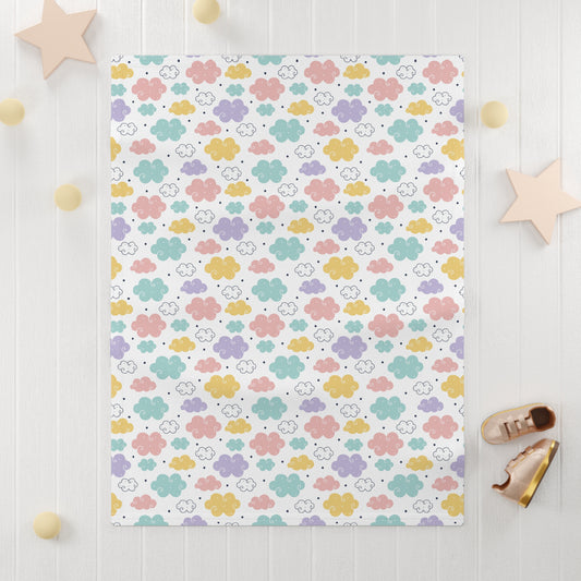 ☁️ Pastel Cloud Baby Blanket – Ultra-Soft Fleece 30″×40″ | Gender-Neutral Nursery & Stroller Cozy