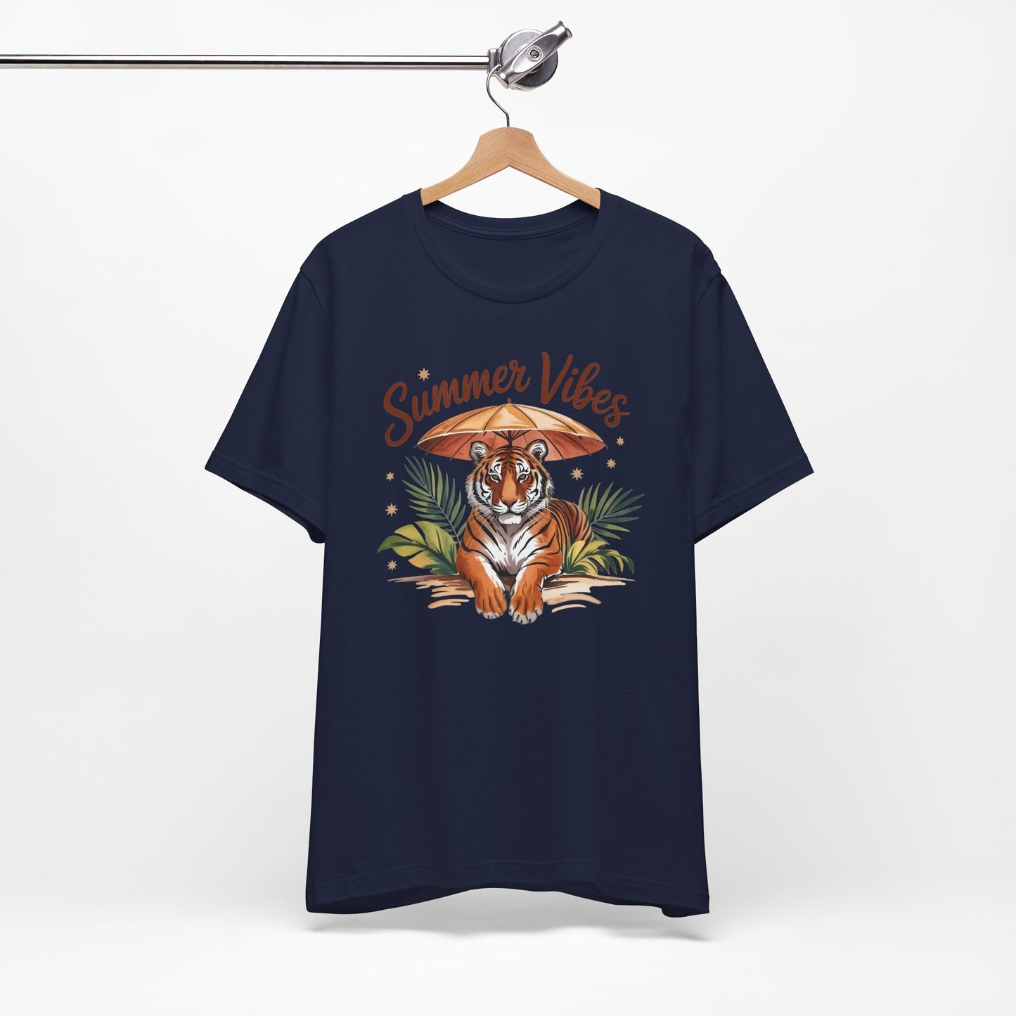 Camiseta Summer Vibes Tiger – Gráfico de palmeras de la selva con paraguas | Múltiples opciones de color