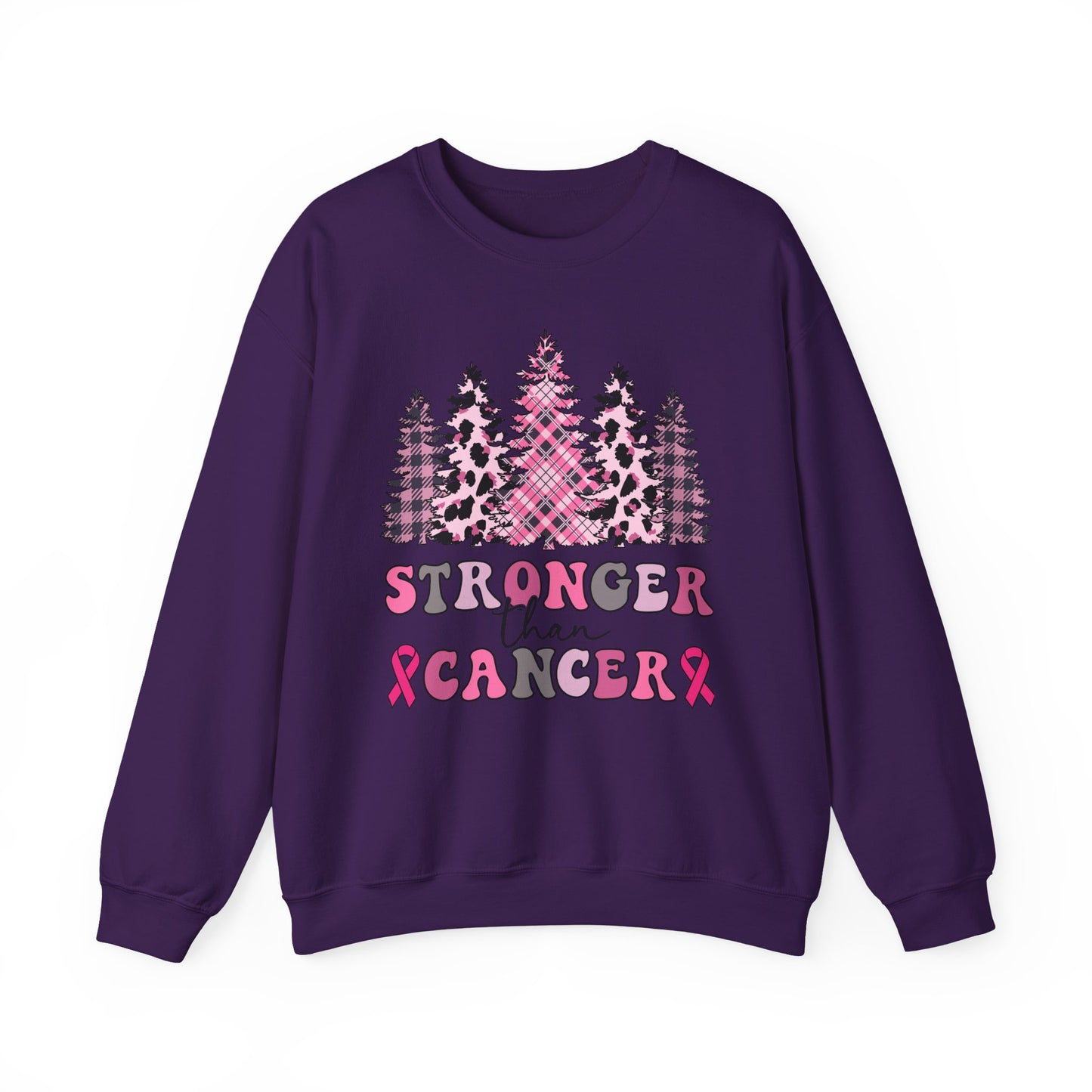 🌲💗 Stronger Than Cancer Pink Trees Sweatshirt – Breast Cancer Awareness Crewneck